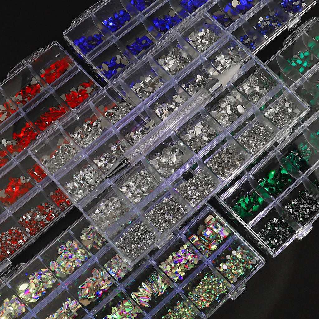 2400 pcs Flat Back AB Nail Rhinestones Multi Shape