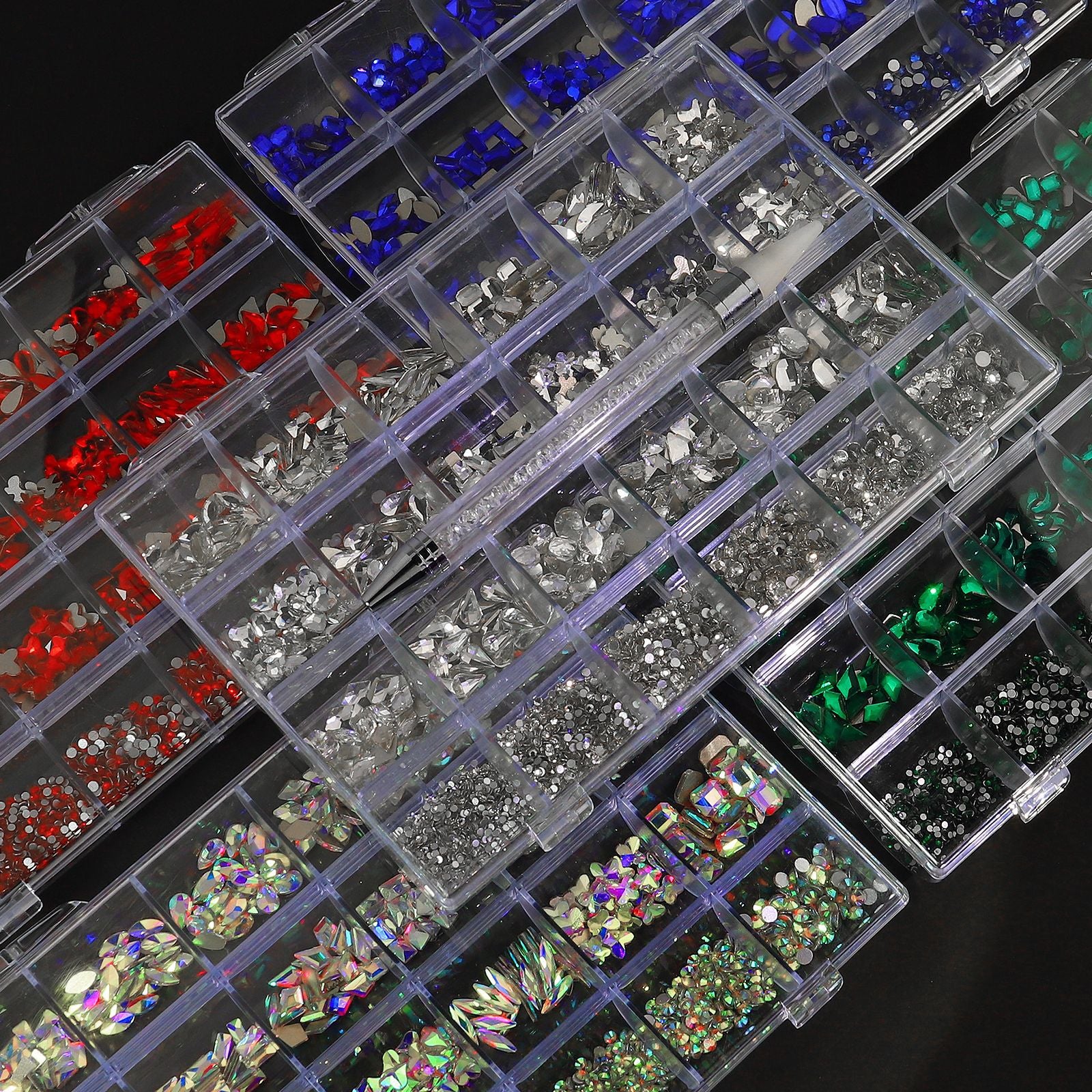 2400 pcs Flat Back AB Nail Rhinestones Multi Shape