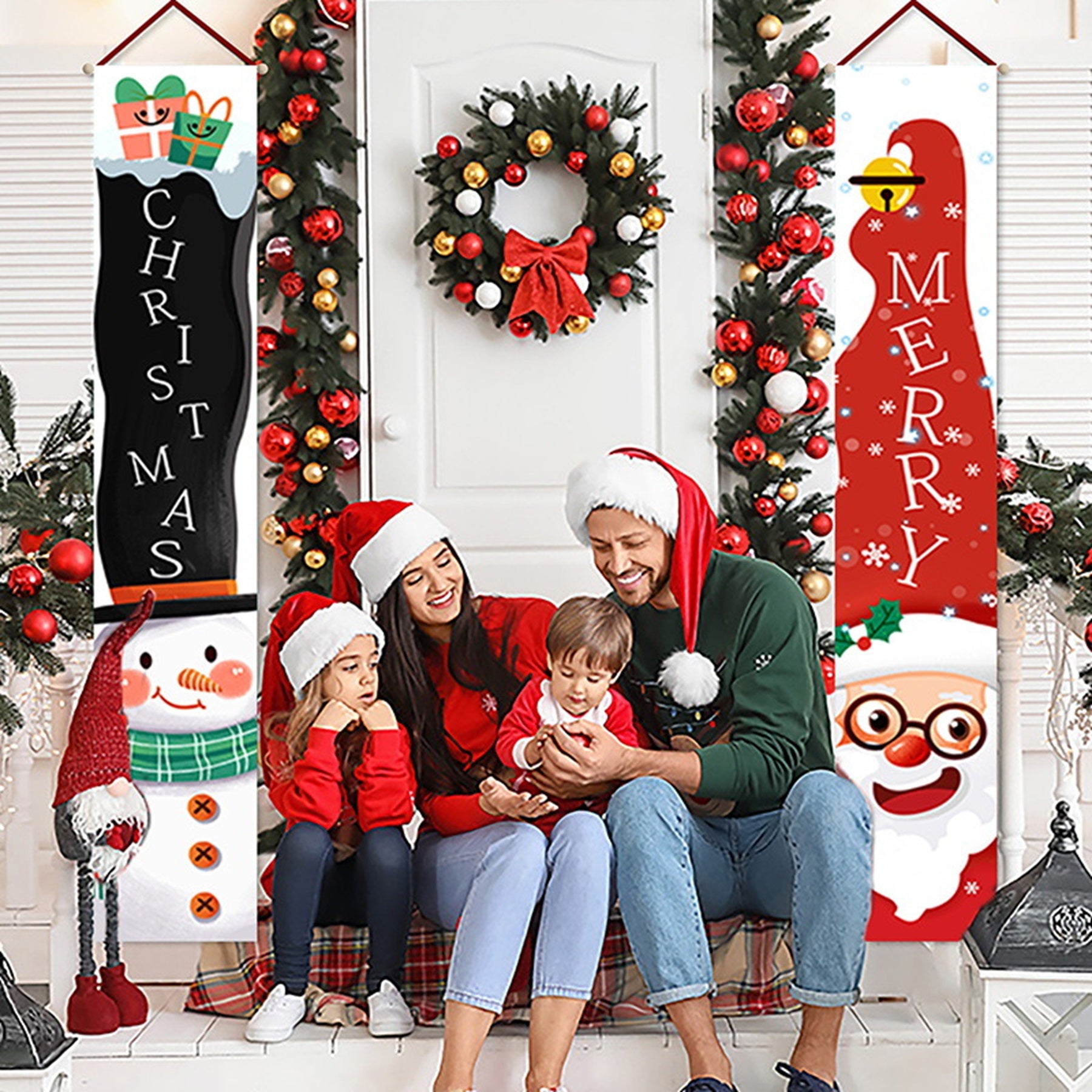 Christmas Door Decorations Xmas Porch Banner Hanging Banners Couplet