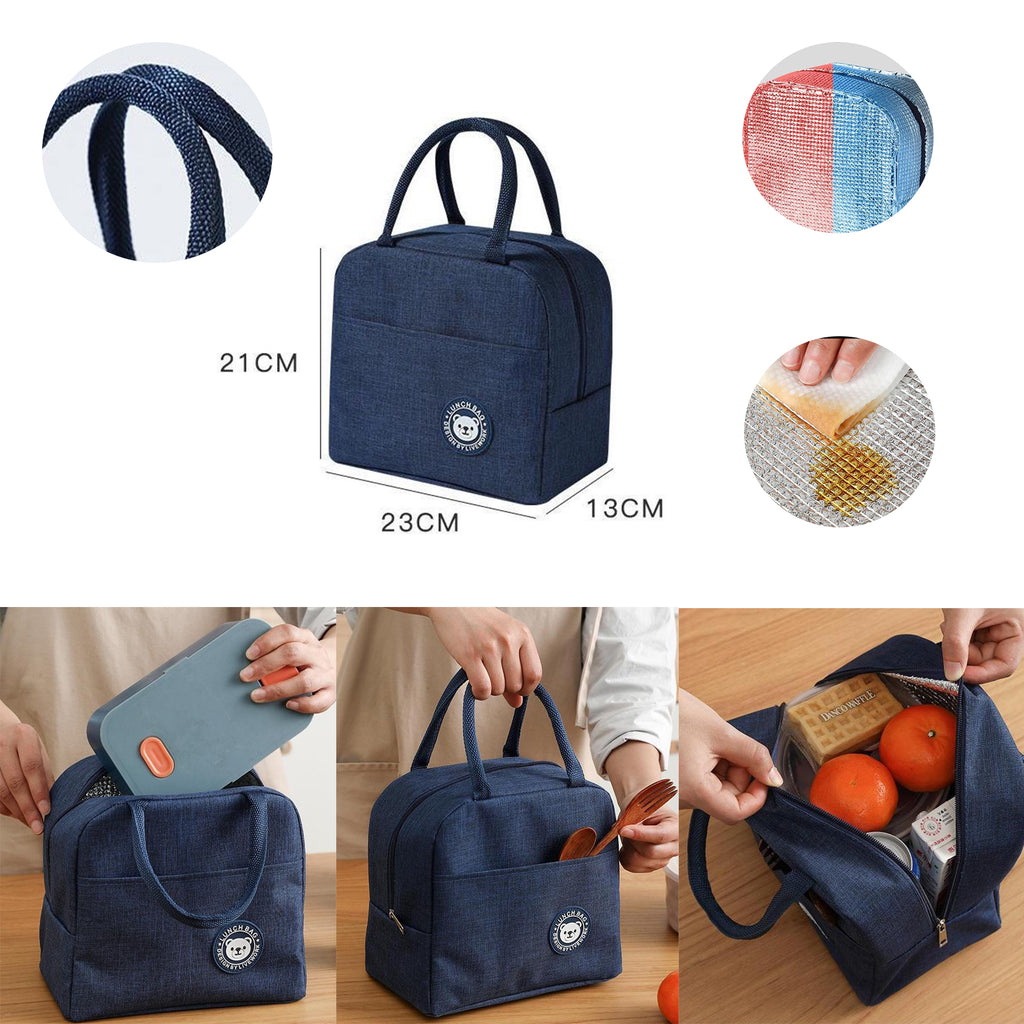 Portable Bear Insulated Lunch Bag Oxford Cloth Bento Bag