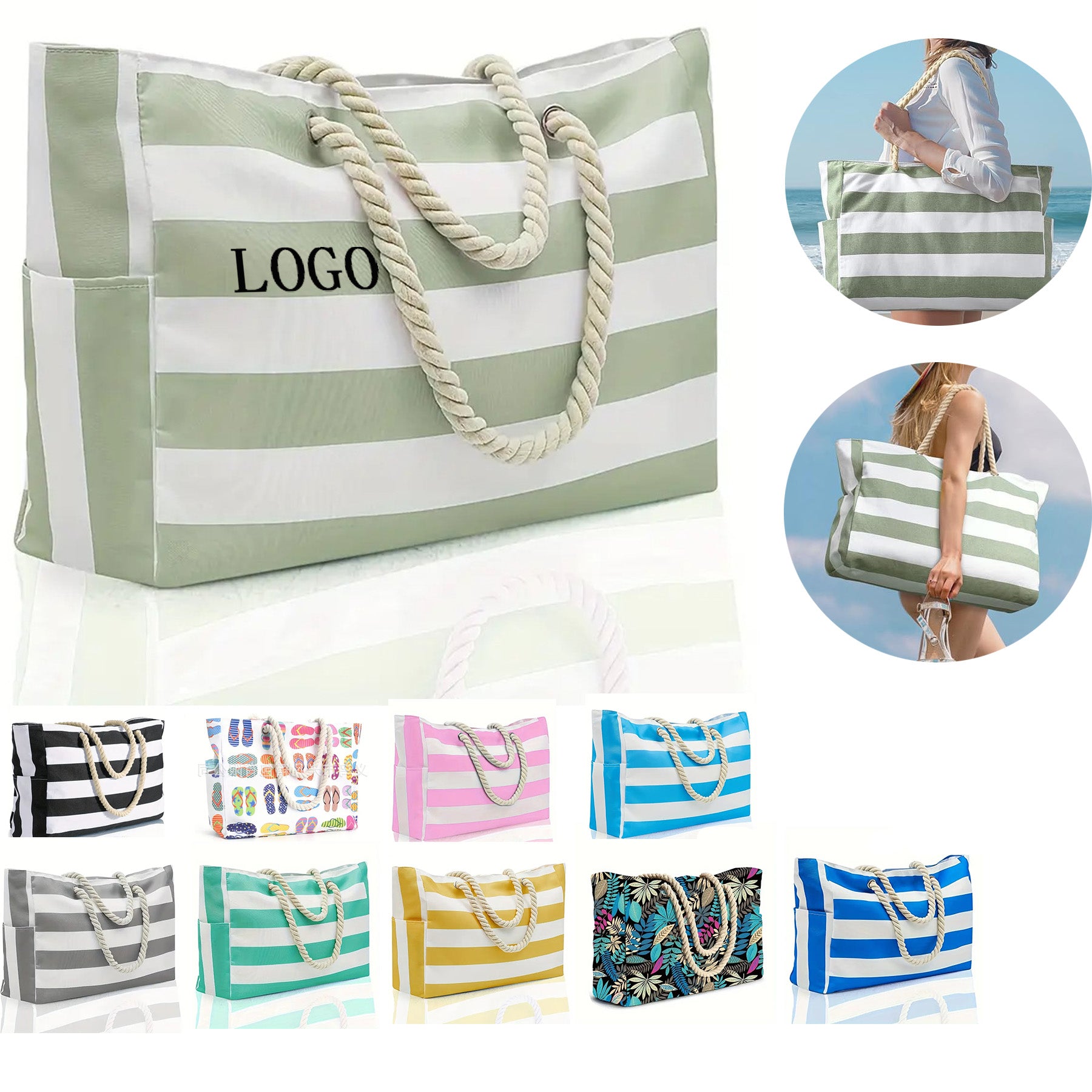 Waterproof Beach Tote Bag with Zipper