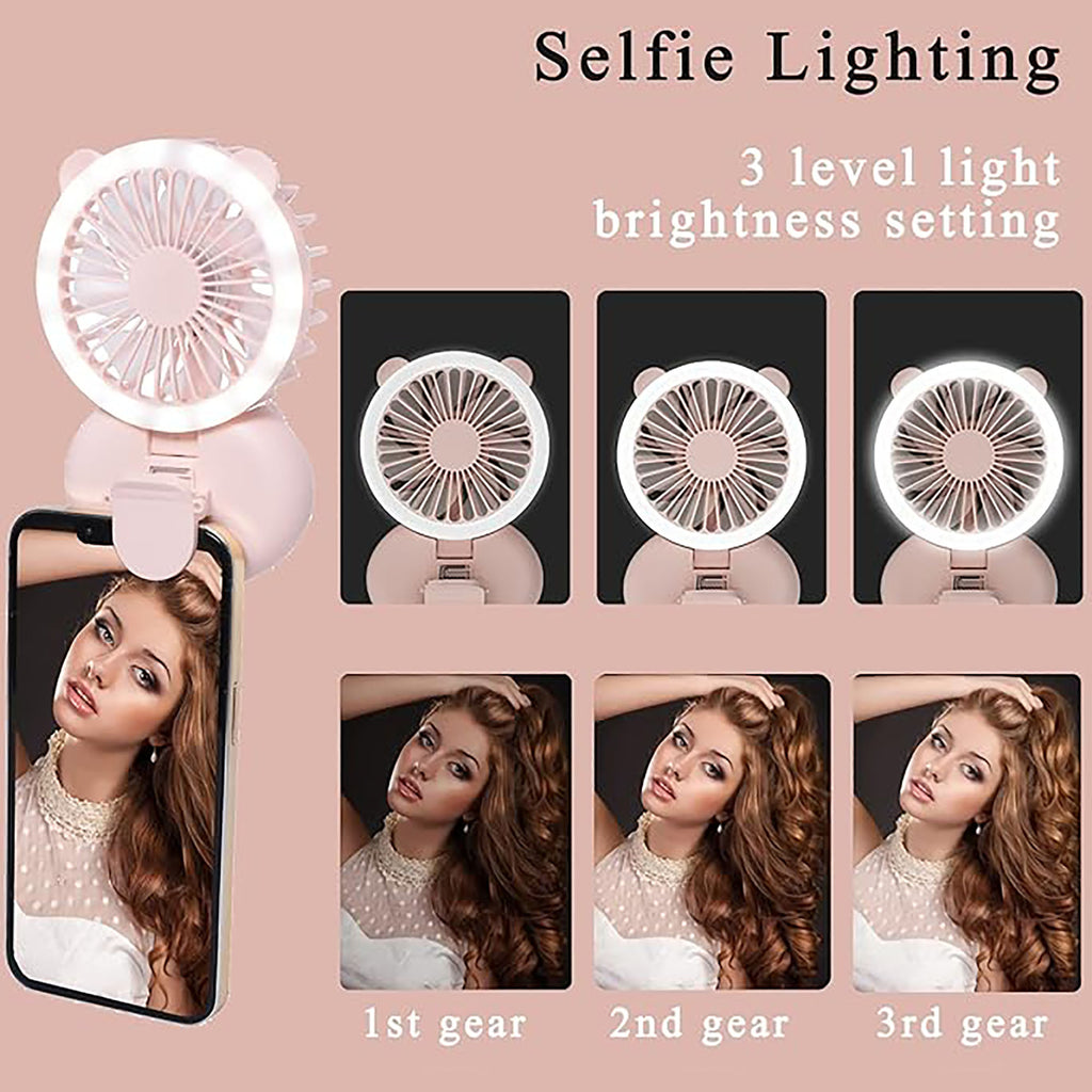 Handheld Mini Fan with Selfie Ring Light
