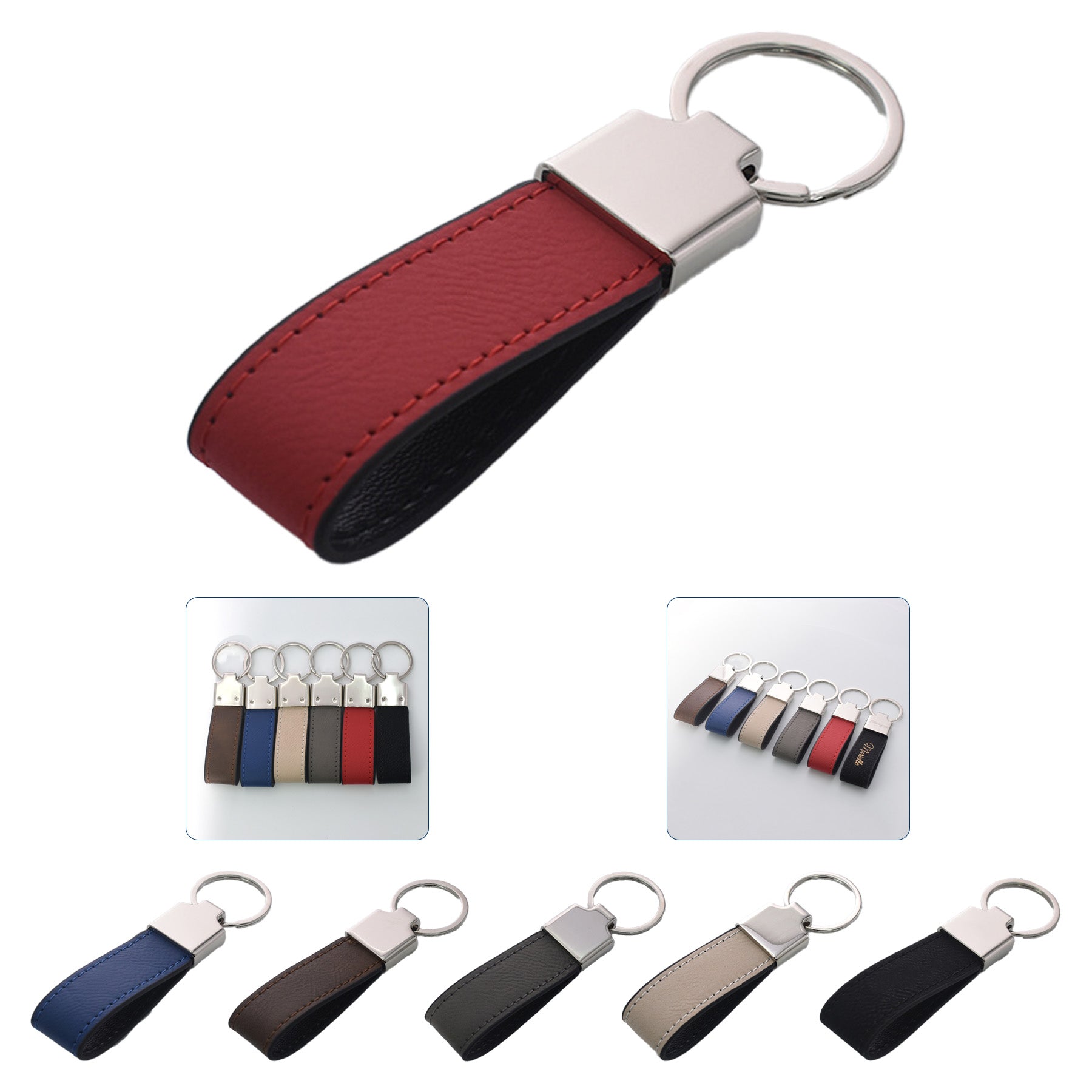 Leather Strap Keychain Metal Plate
