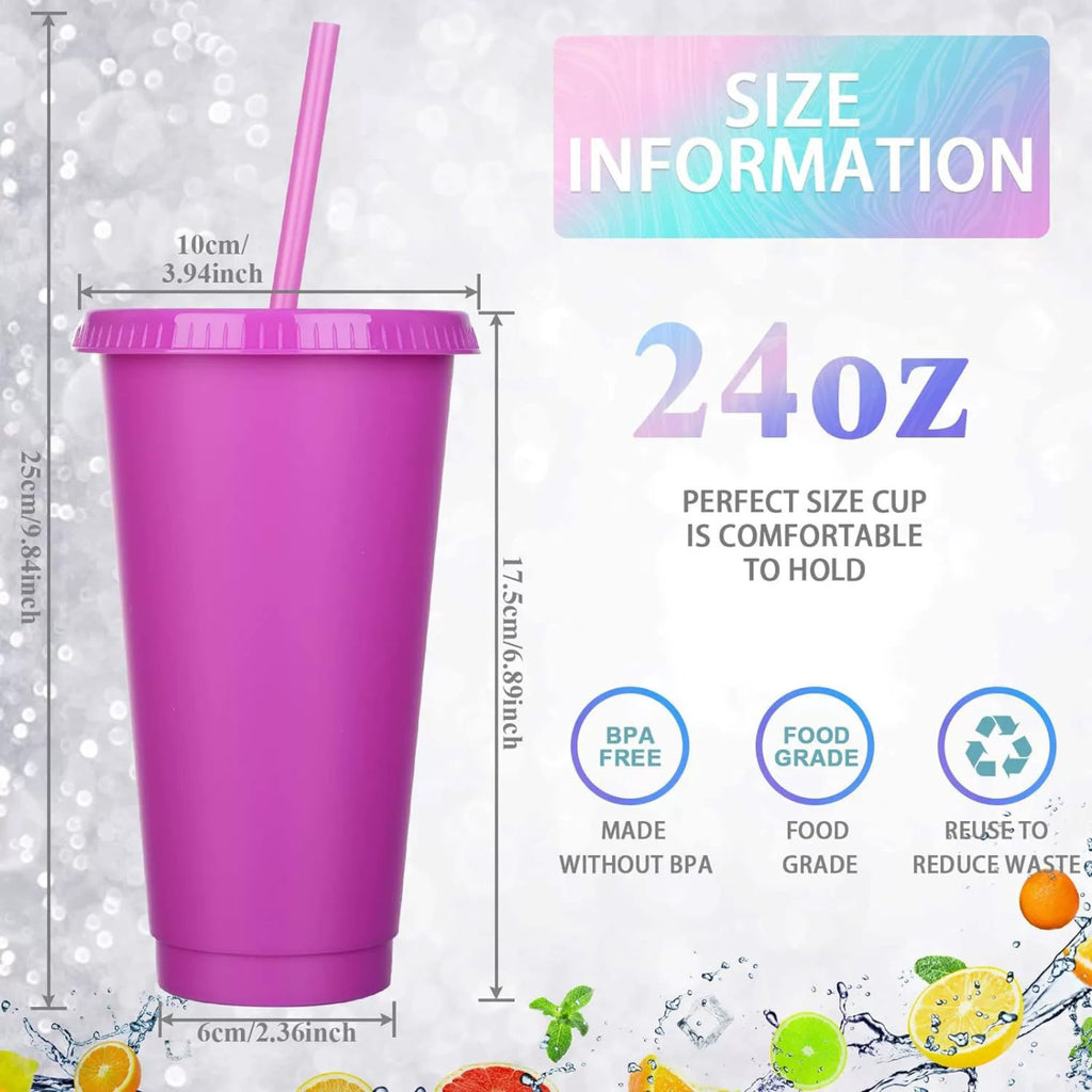 24 Oz Solid Color Plastic Straw Cup
