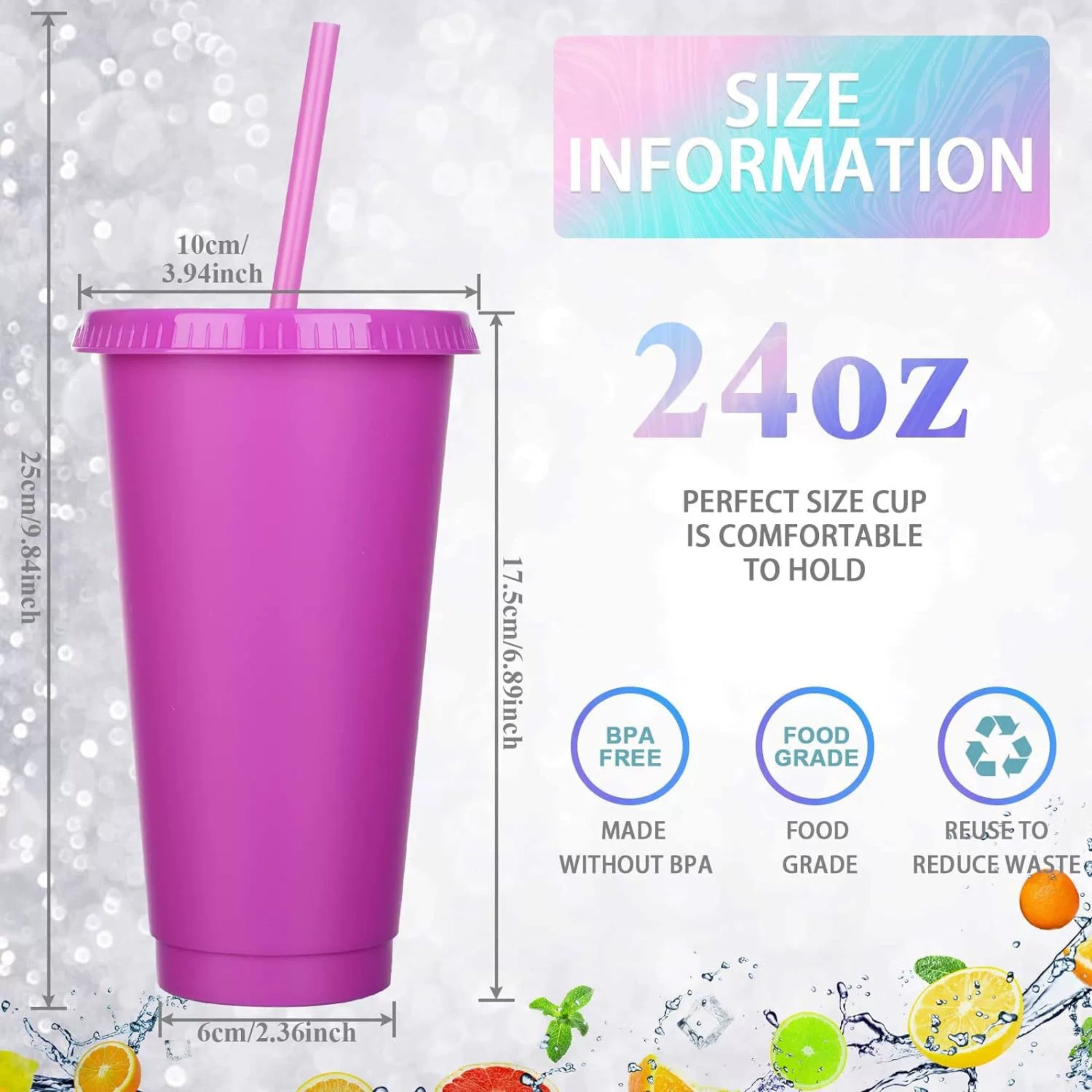 24 Oz Solid Color Plastic Straw Cup