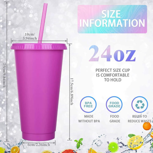 24 Oz Solid Color Plastic Straw Cup
