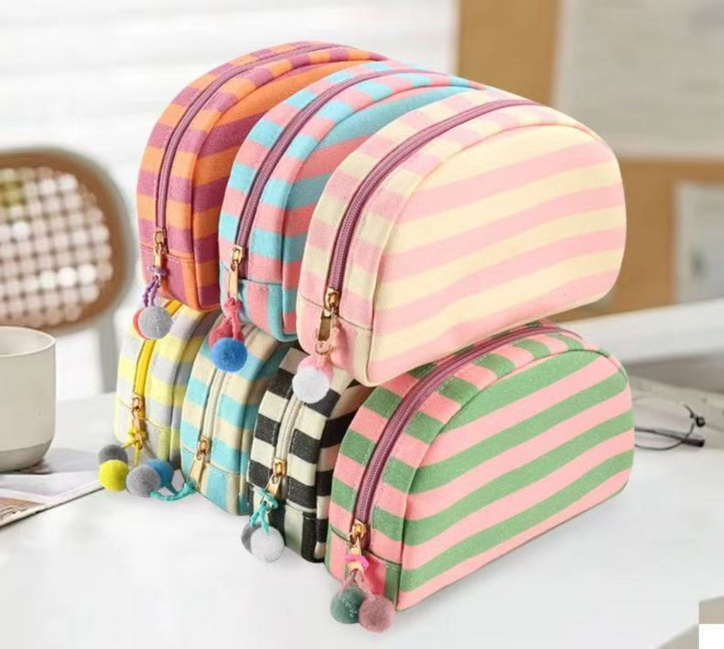 Portable Striped Toiletry Bag