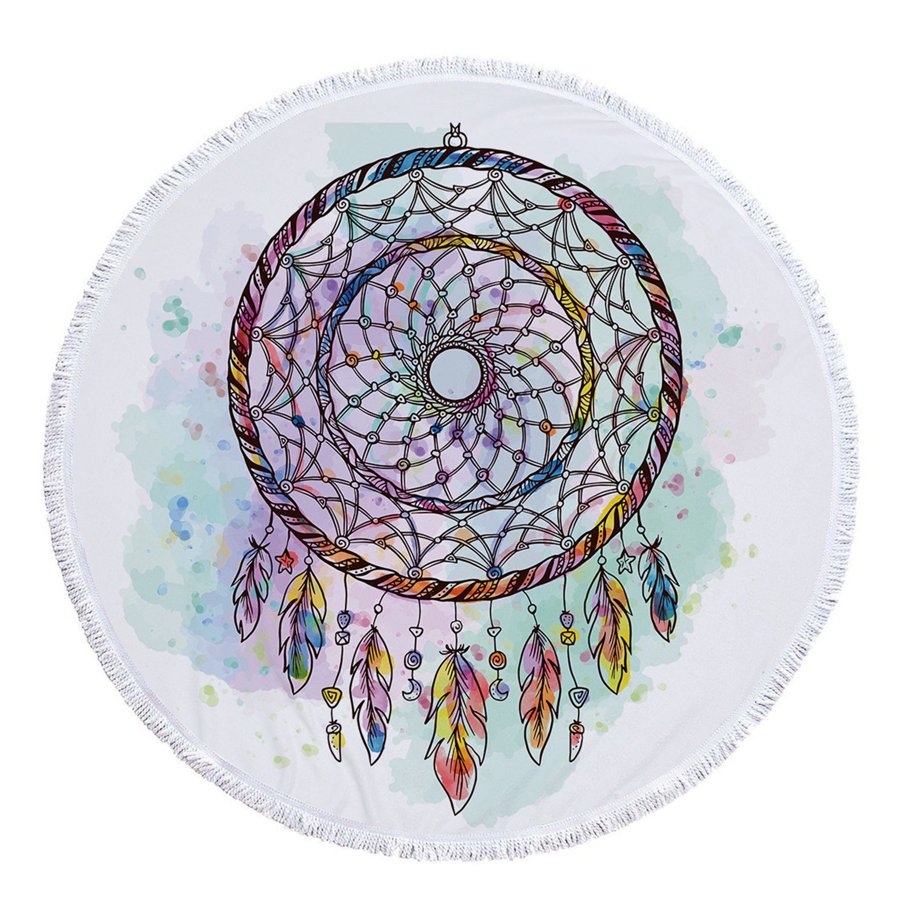 Dreamcatcher Printing Round Beach Towel With Tassels