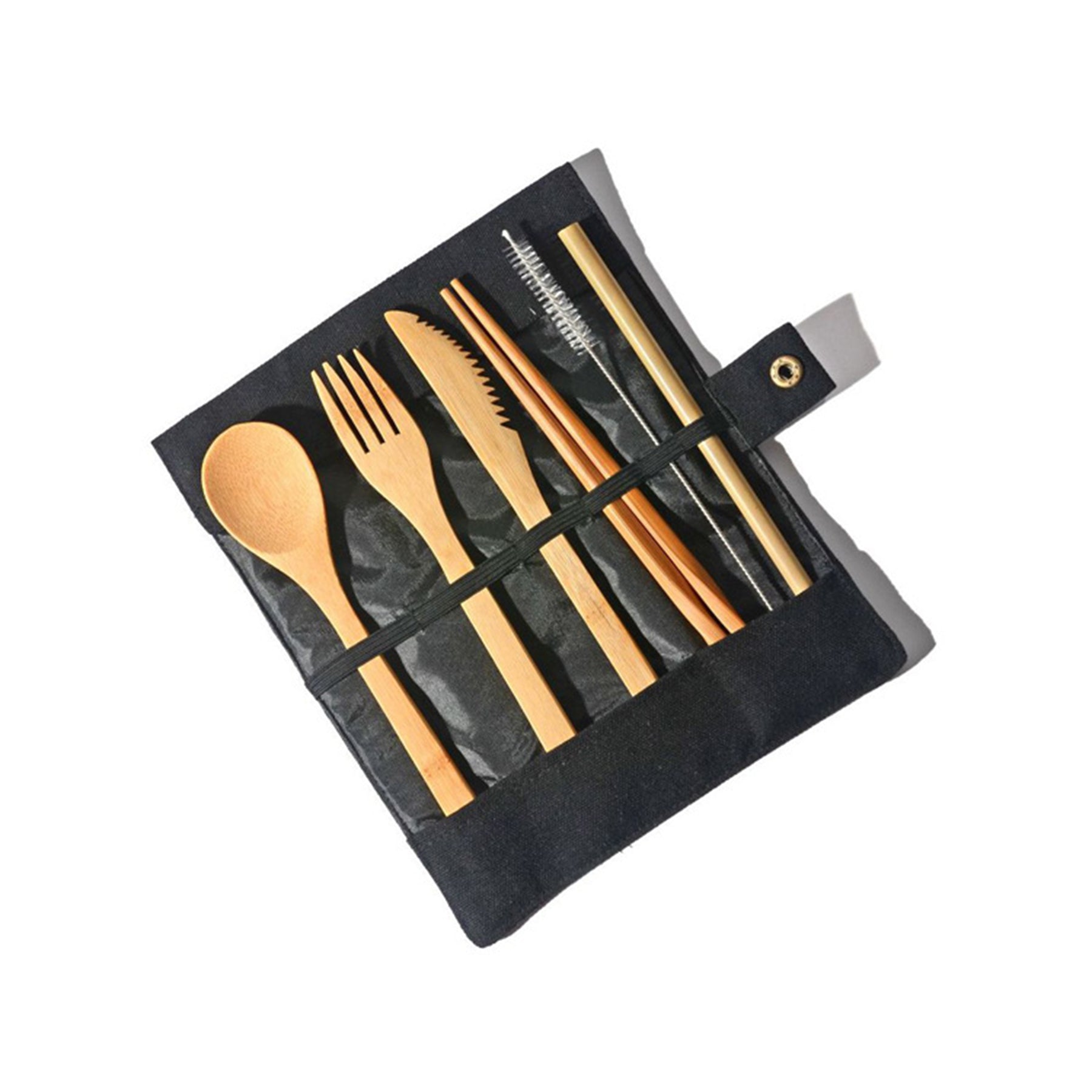 Portable Bamboo Flatware Set With Foldable Canvas Bag