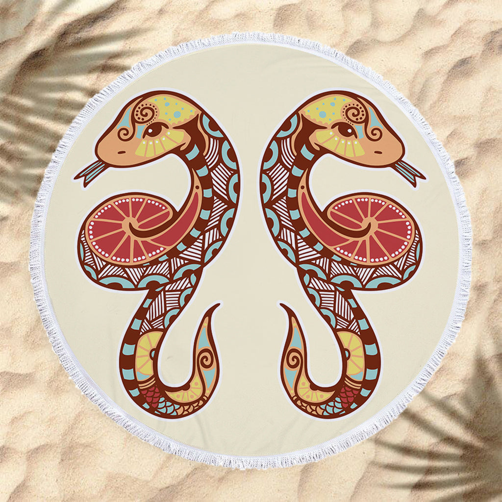 The Zodiac Printing Round Beach Towel With Tassels