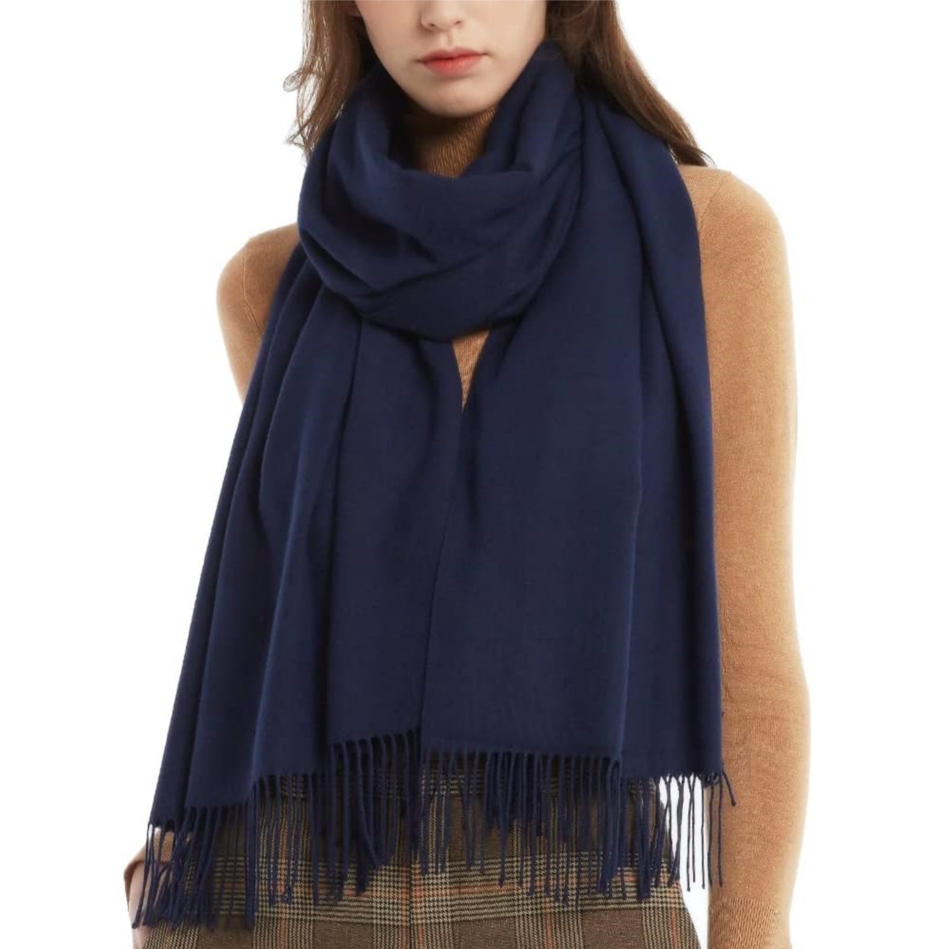 Women'S Winter Solid Color Embroidery Warm Scarf