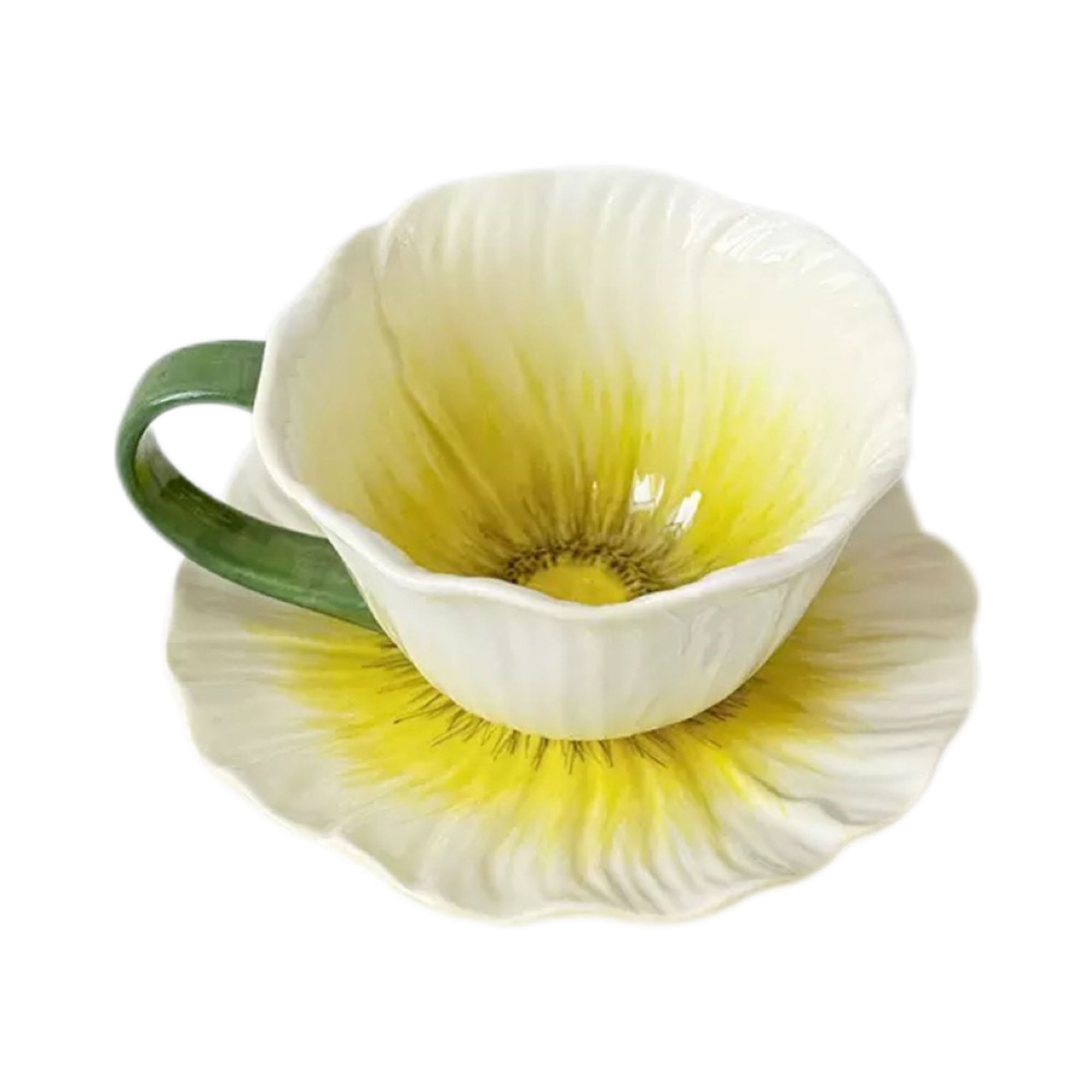 12 Oz. Handmade Floral Ceramic Coffee Cup Saucer Set