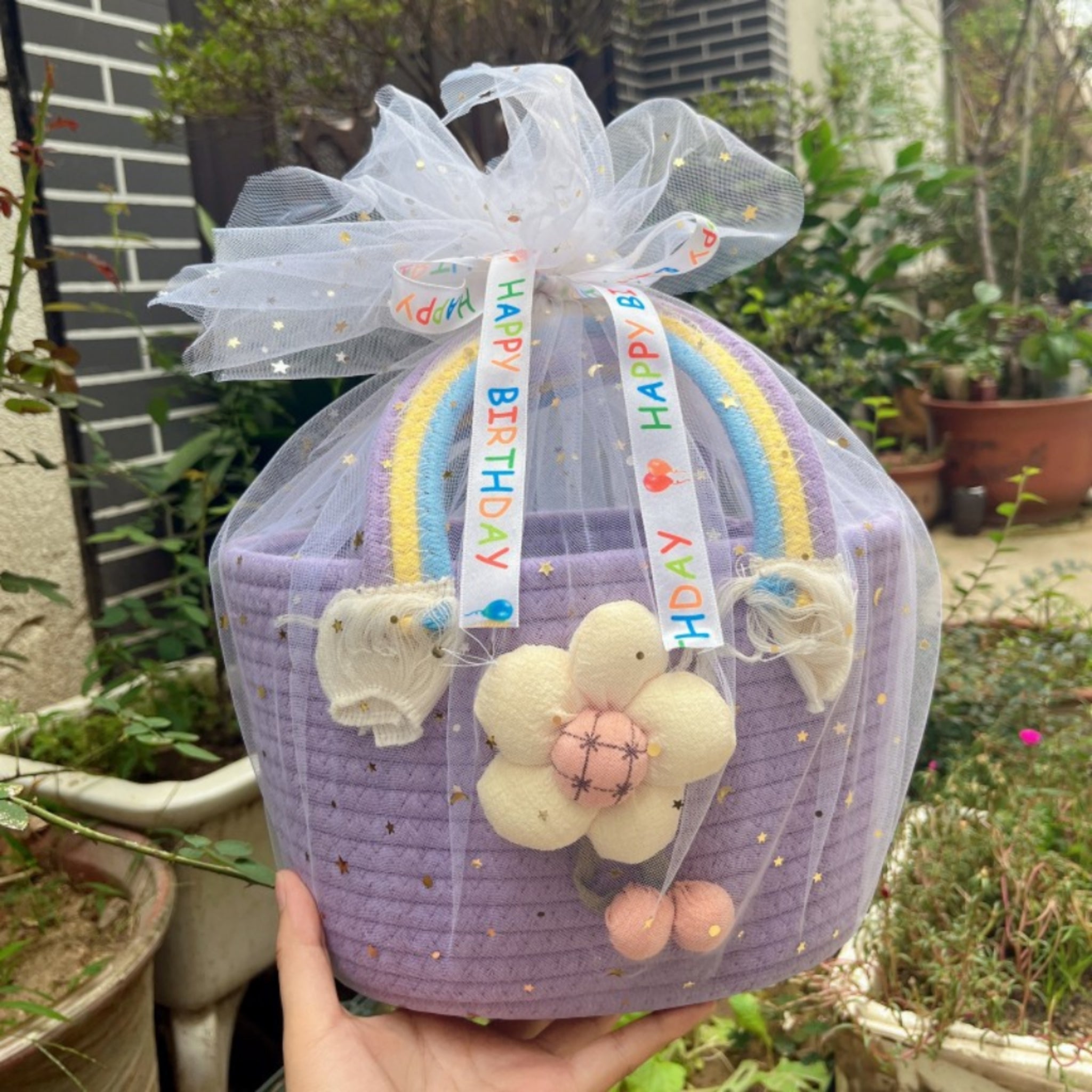Rainbow Woven Baby Shower Keepsake Gift Basket