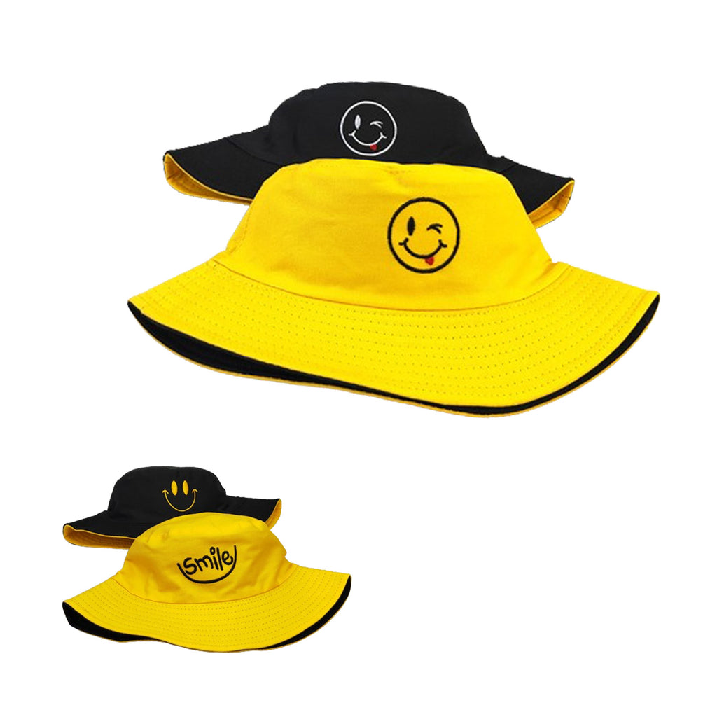 Cotton Bucket Hat With Smile Embroidery