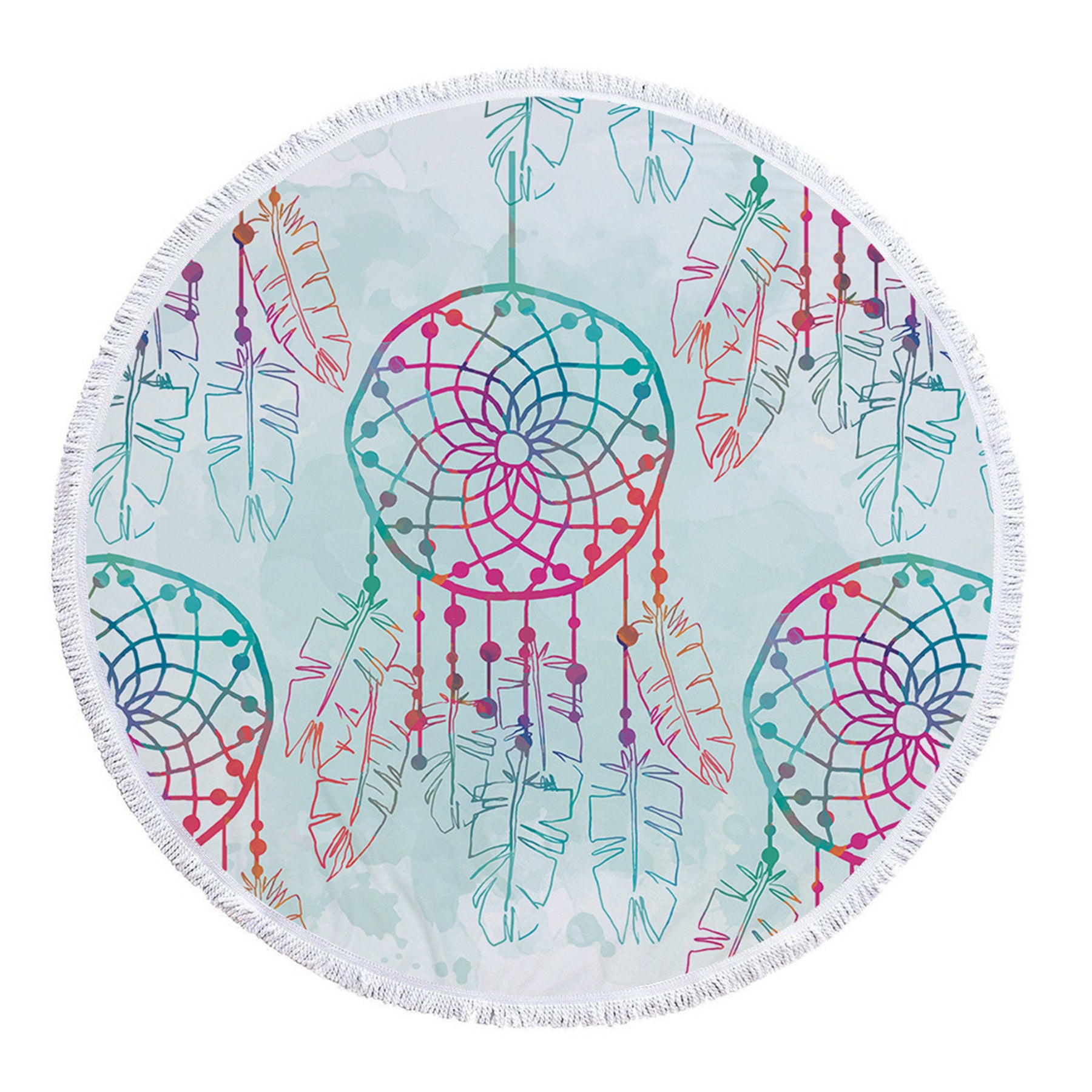 Dreamcatcher Printing Round Beach Towel With Tassels