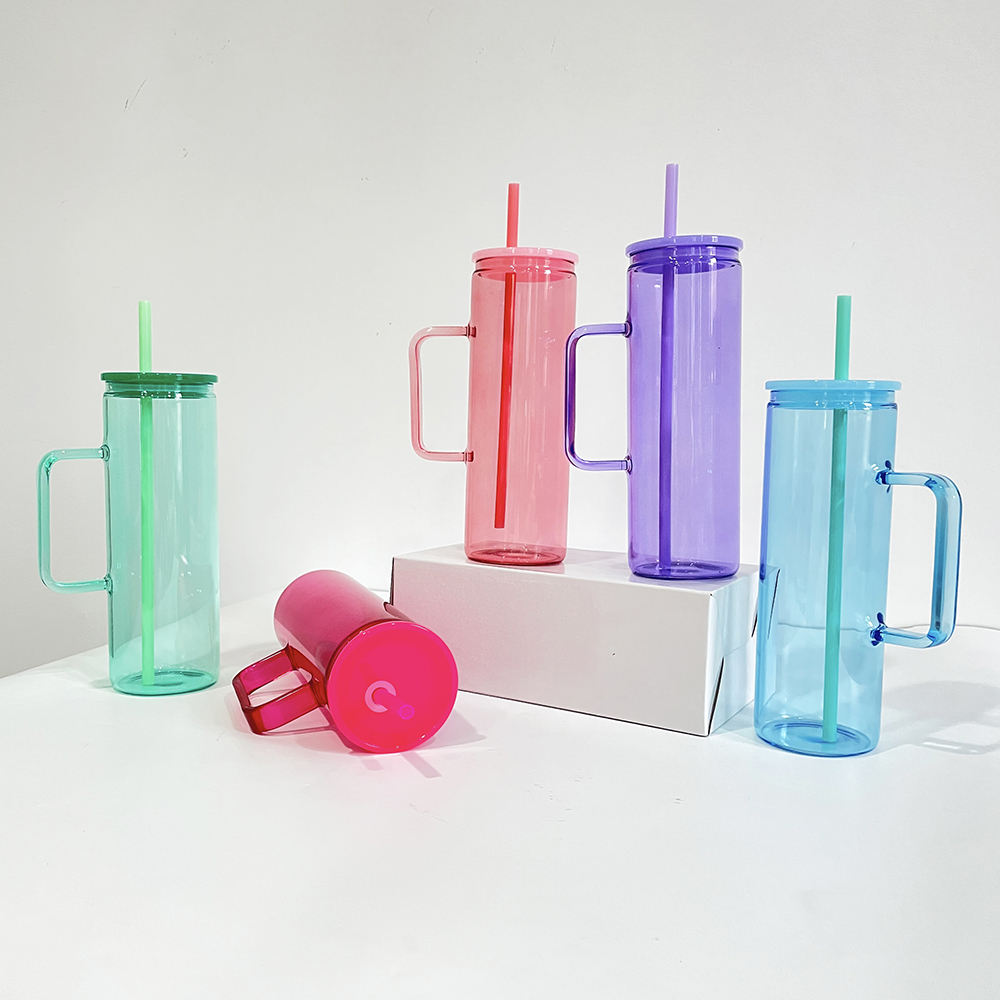 Jelly Slim Straight Tall Glass With Transparent Handle