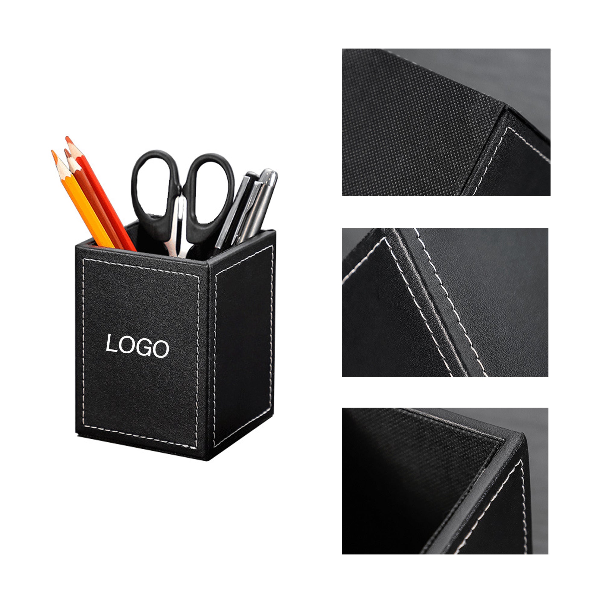 PU Leather Square Pens Pencils Holder