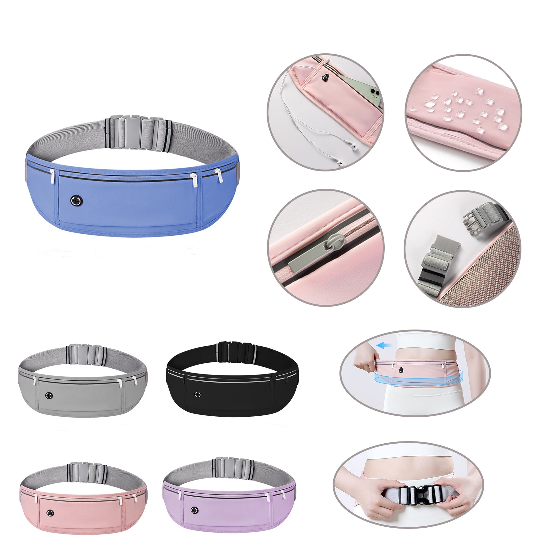 Running Belt with Waterproof Pocket