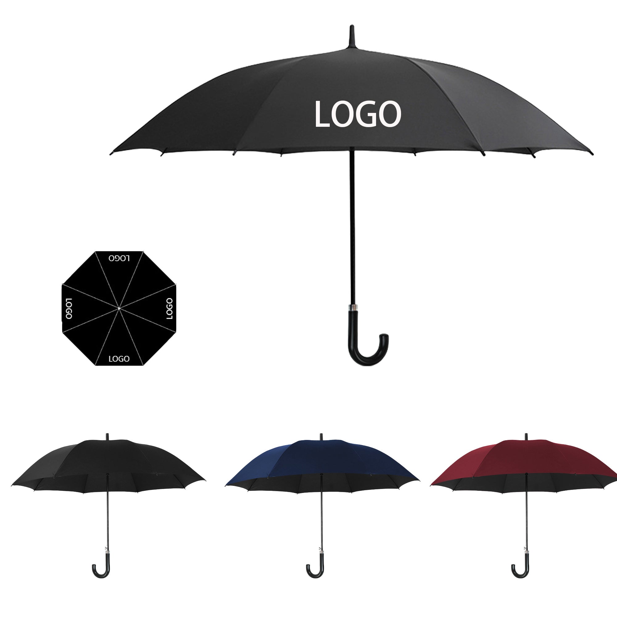 23-Inch 8-Rib Curved-Handle Umbrella