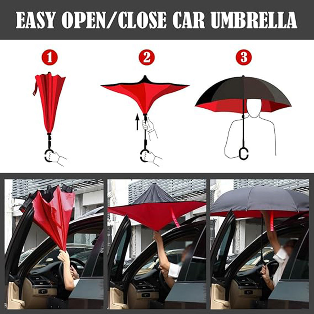 C Shaped Handle Reverse Folding Windproof Umbrella