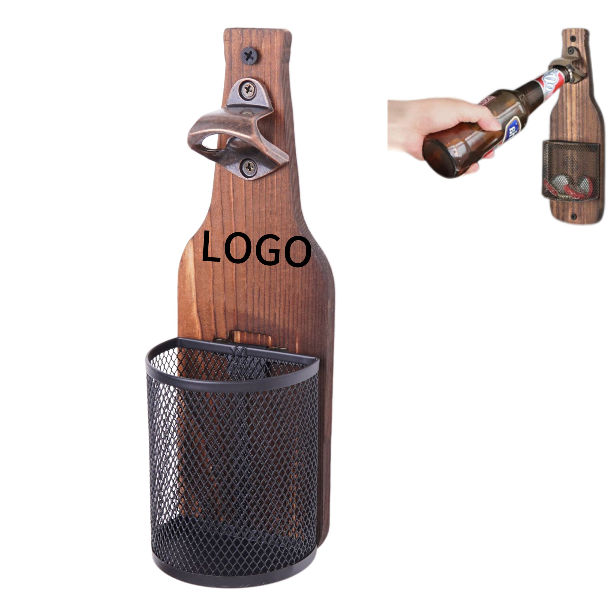 Wooden Wall-Mounted Bottle Opener