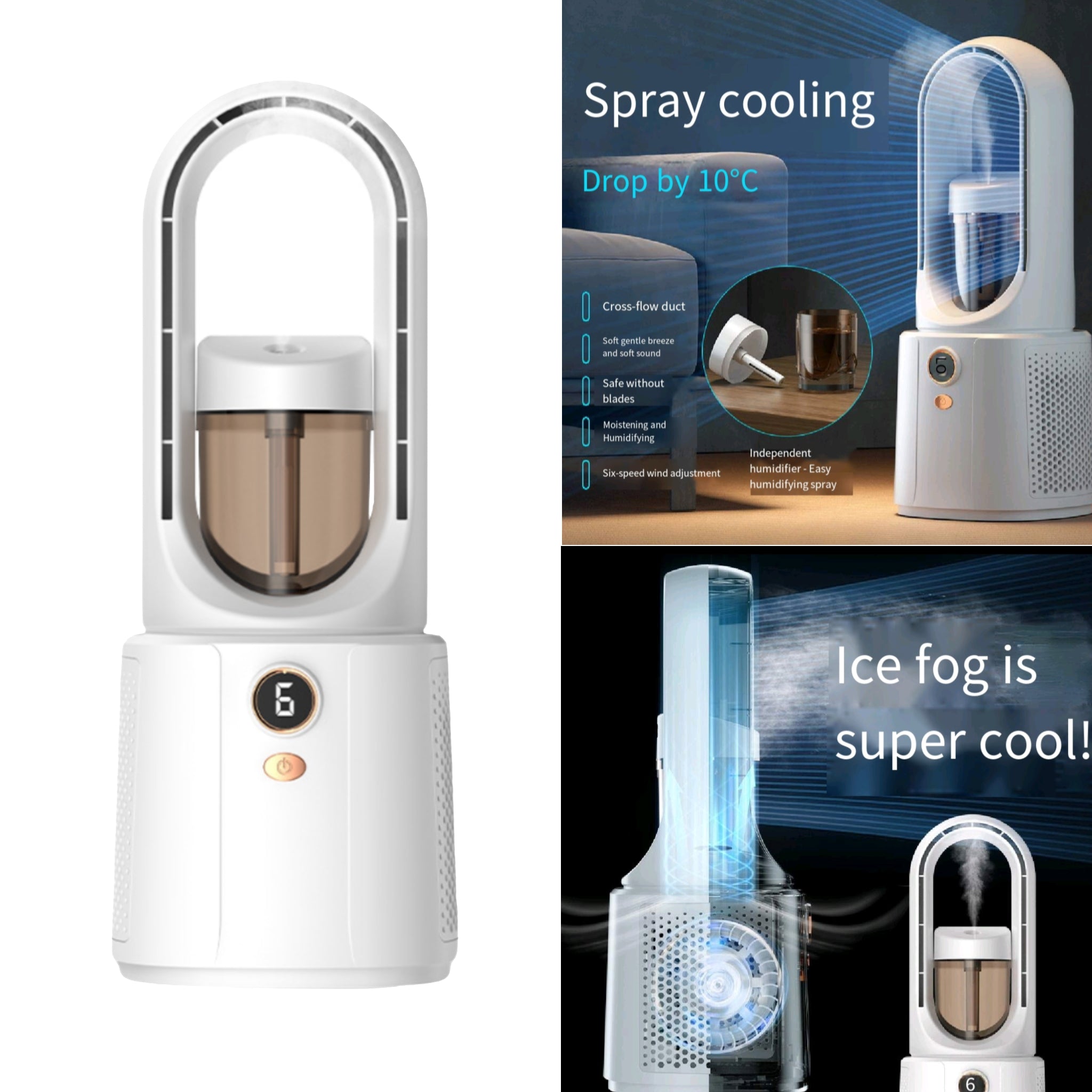 Bladeless Mist Air Circulator USB Desktop Fan 6 Speed Quiet
