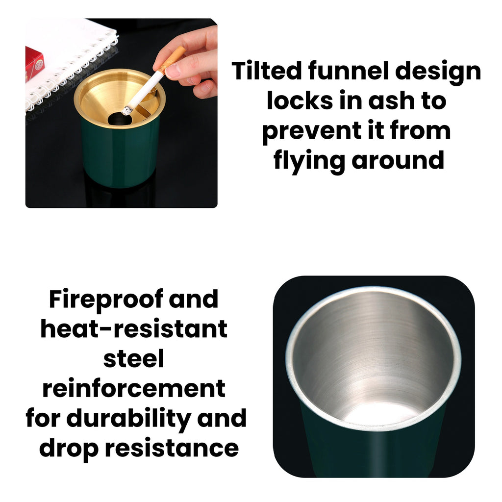 Stainless Steel Ashtray With Lid - Anti-Ash Flying Design