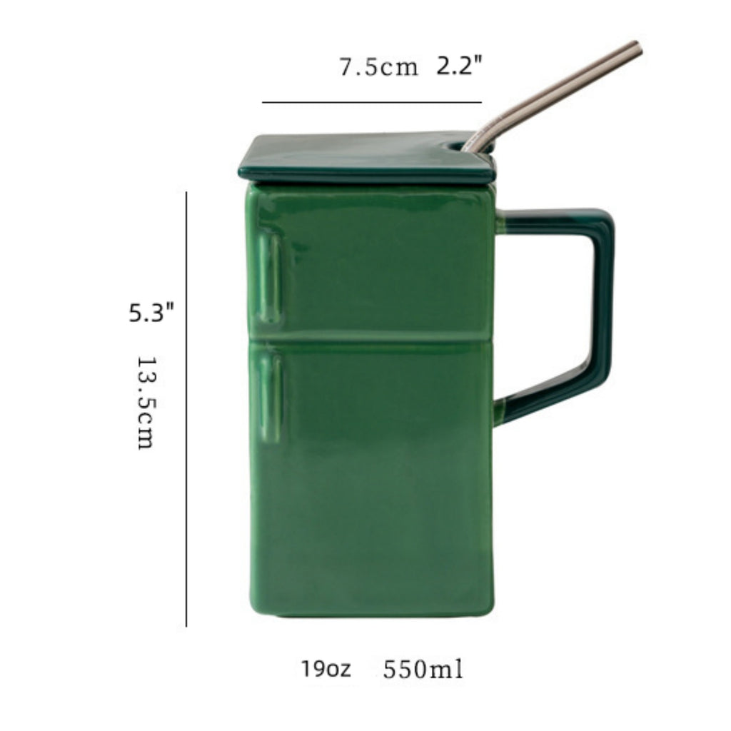 Vintage Refrigerator Ceramic Cup With Lid Straw