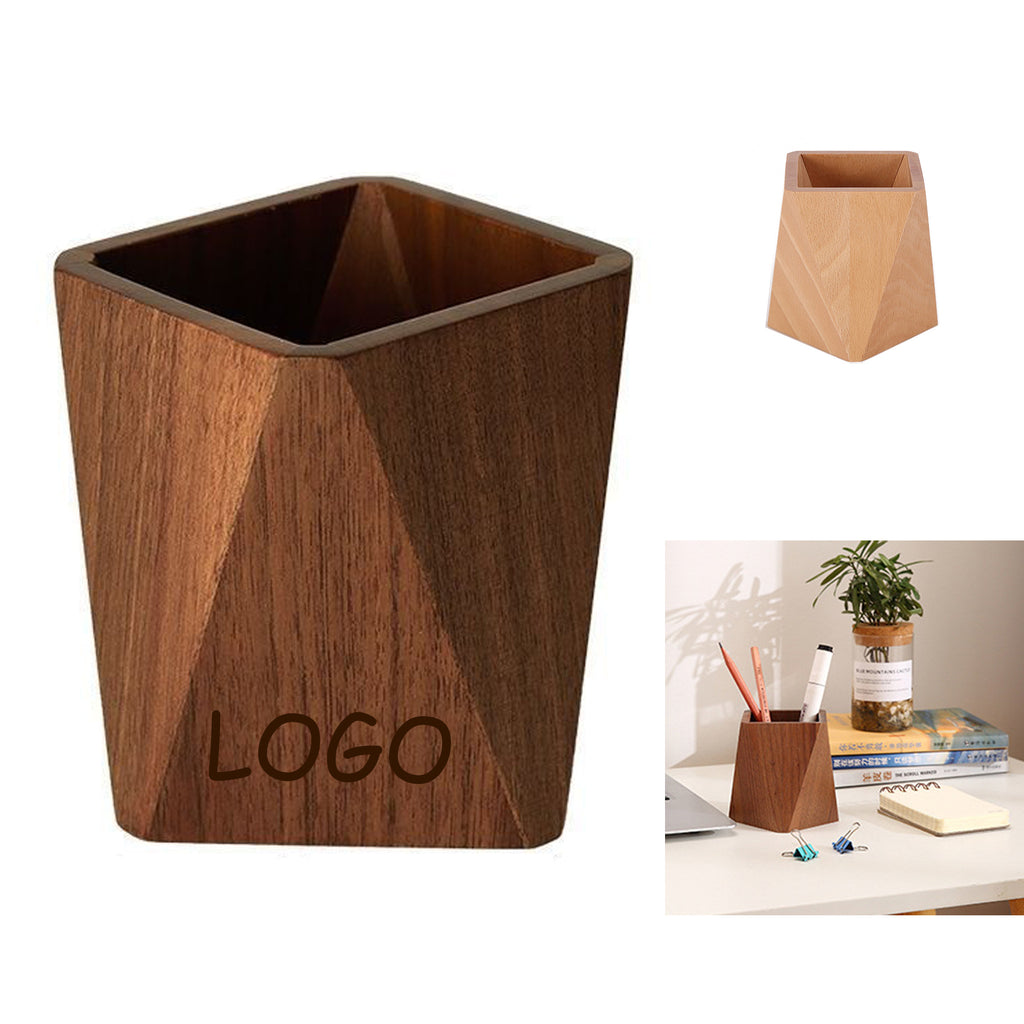 Diamond-shaped Wooden Pen Holder With Eight Sided Triangle