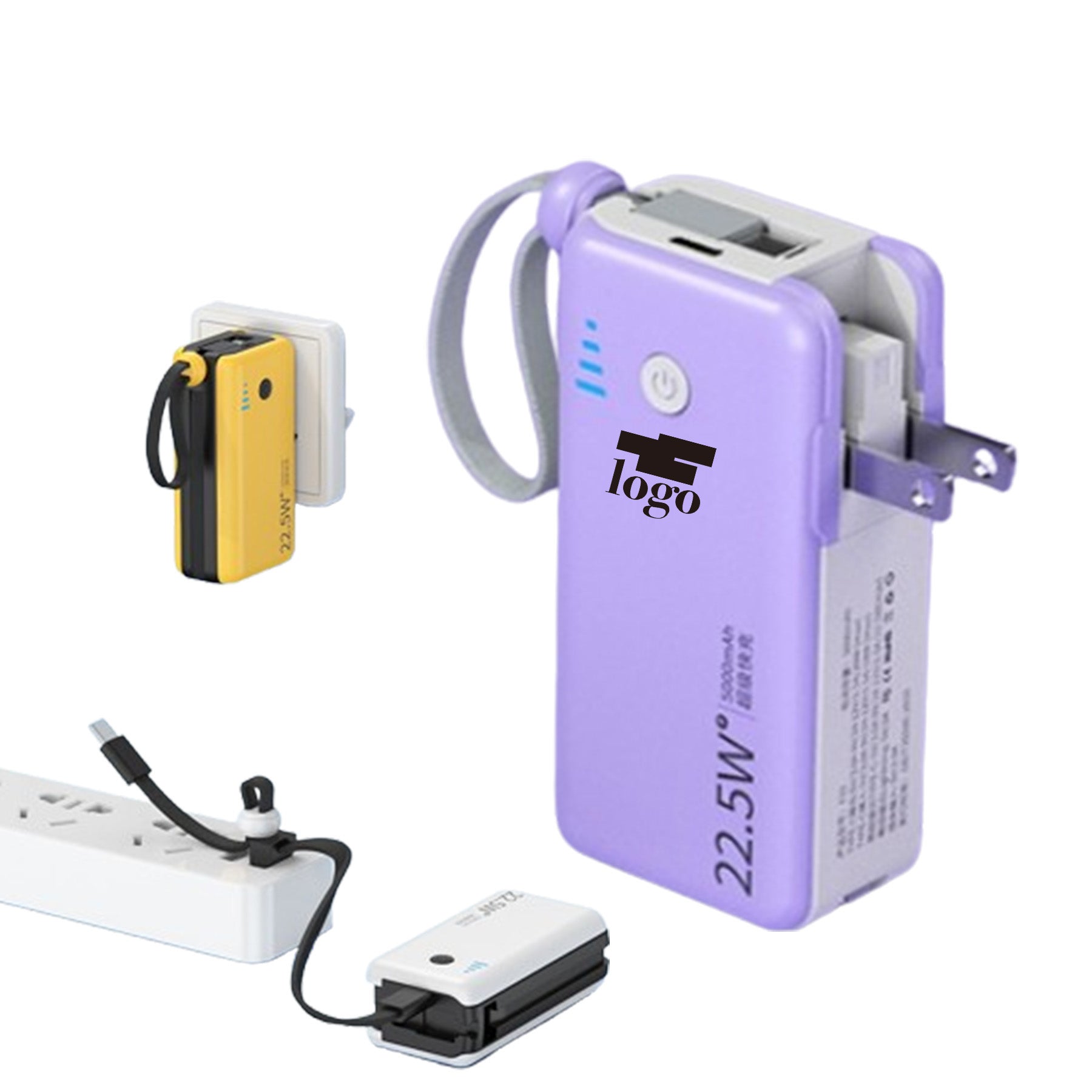 5000Mah Portable Charger Built-In Cables And Ac Wall Plug