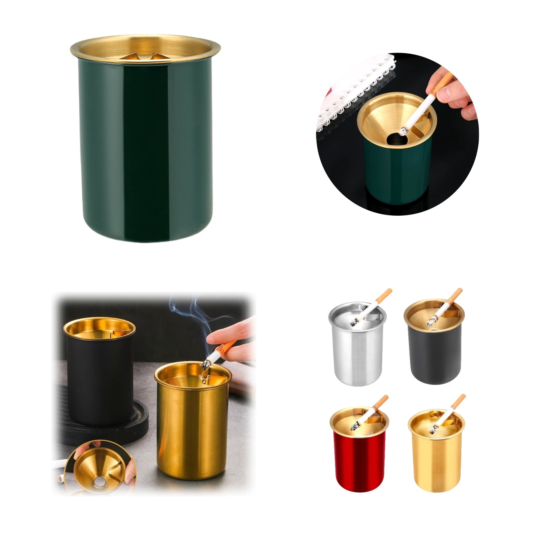 Stainless Steel Ashtray With Lid - Anti-Ash Flying Design