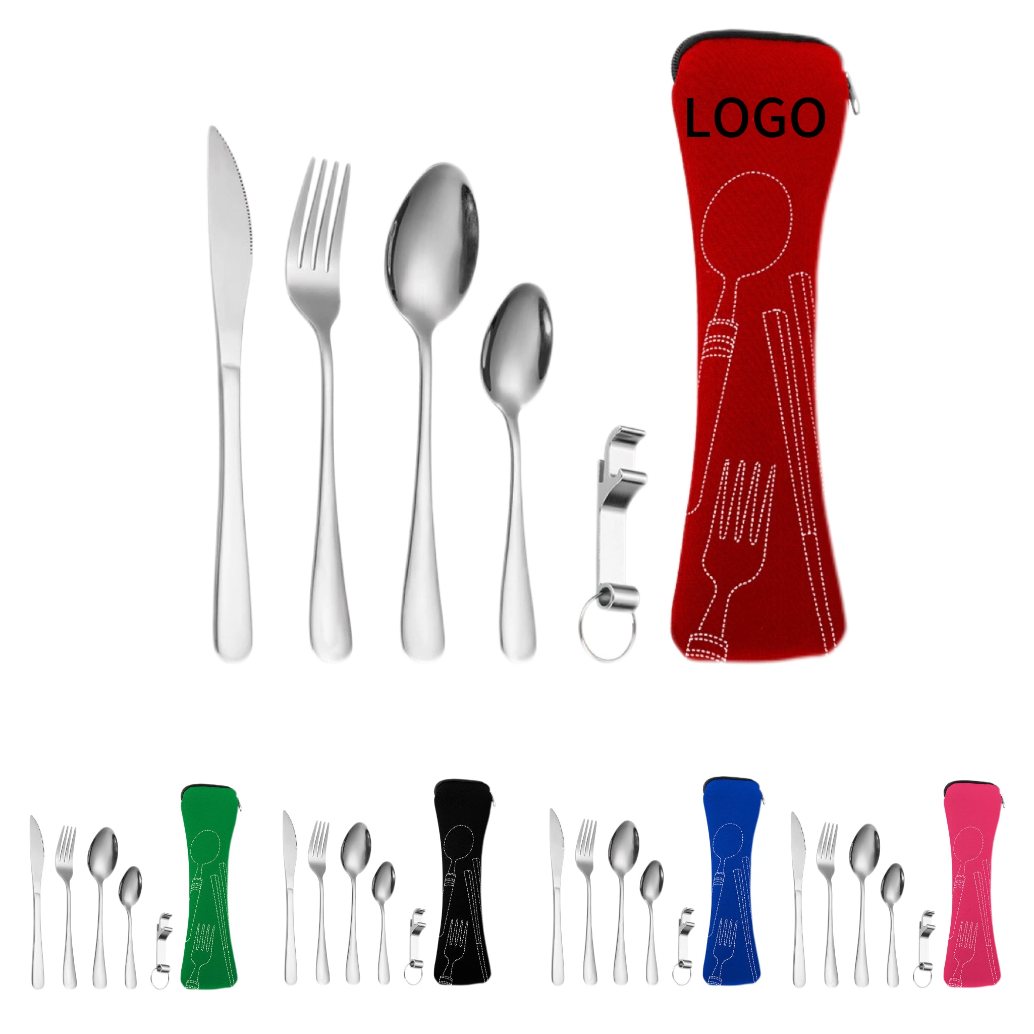 Outdoor Camping Portable Stainless Steel Utensil Set, 5-Piece