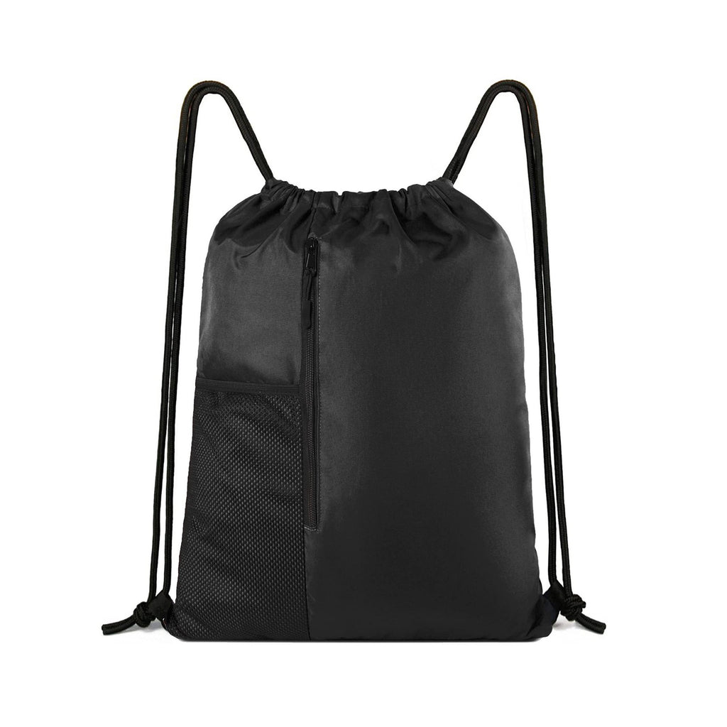 Sports Drawstring Backpack Gym Bag With Zipper And Mesh Pockets