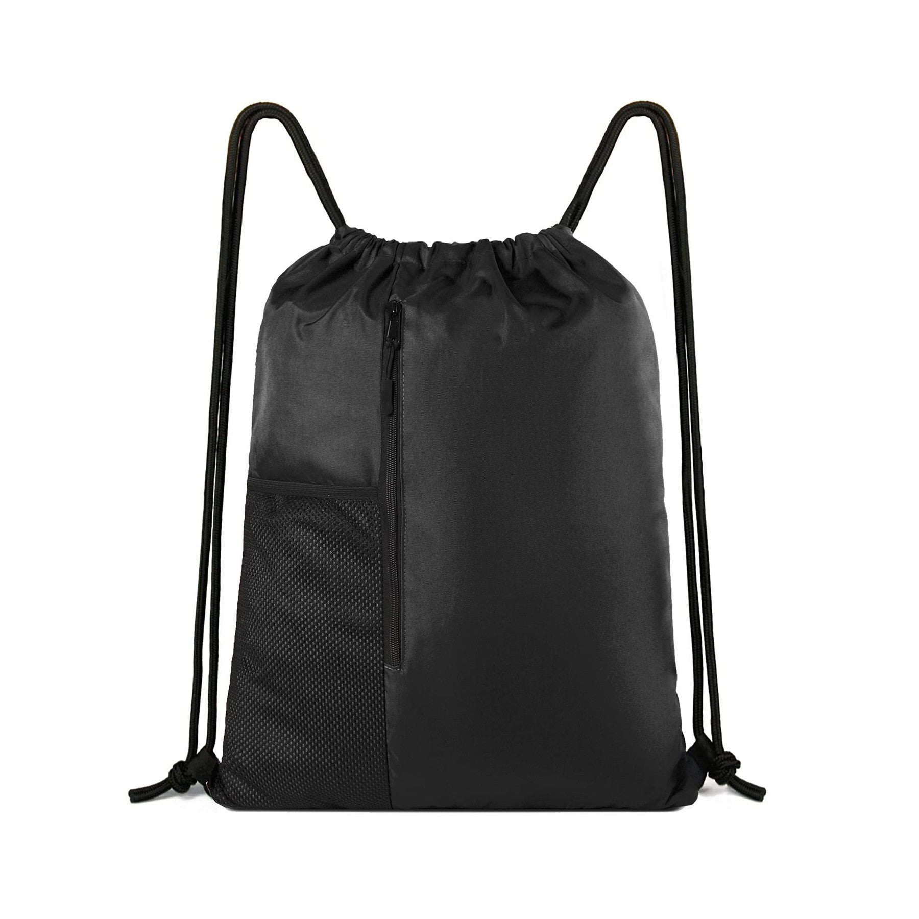 Sports Drawstring Backpack Gym Bag With Zipper And Mesh Pockets