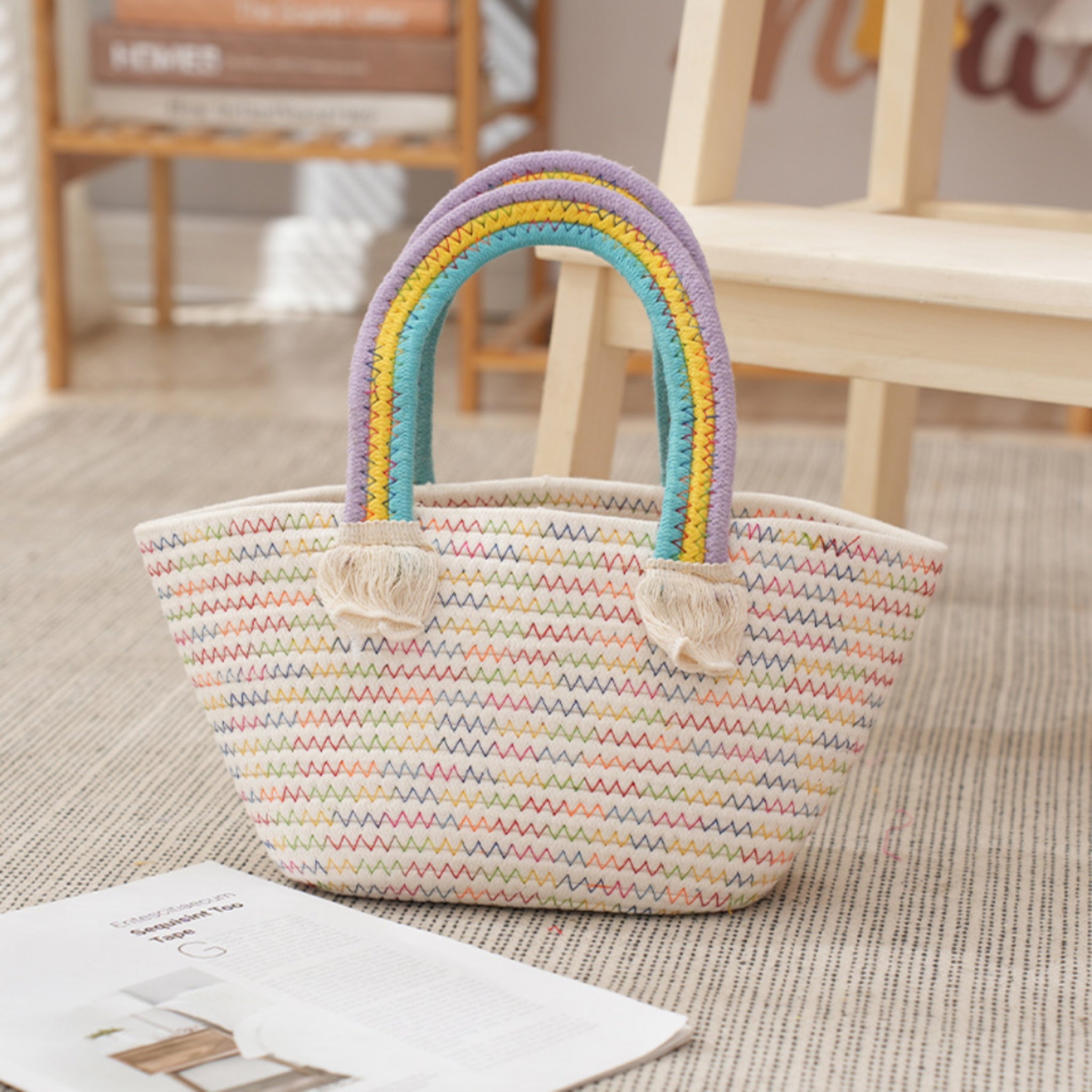 Pastel Rainbow Macrame Bag Handmade Cotton Bridal Favor