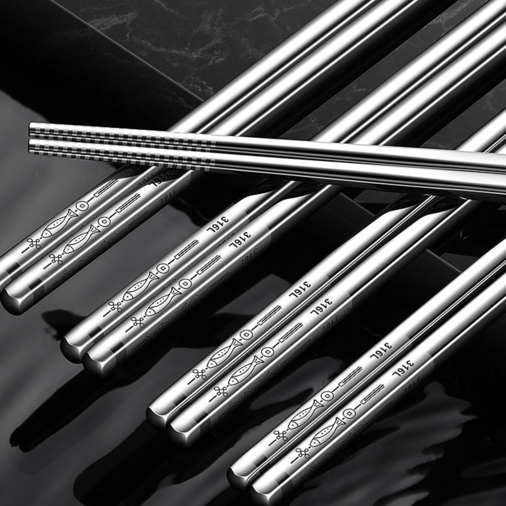 Set of 5 Pairs Stainless Steel Chopsticks