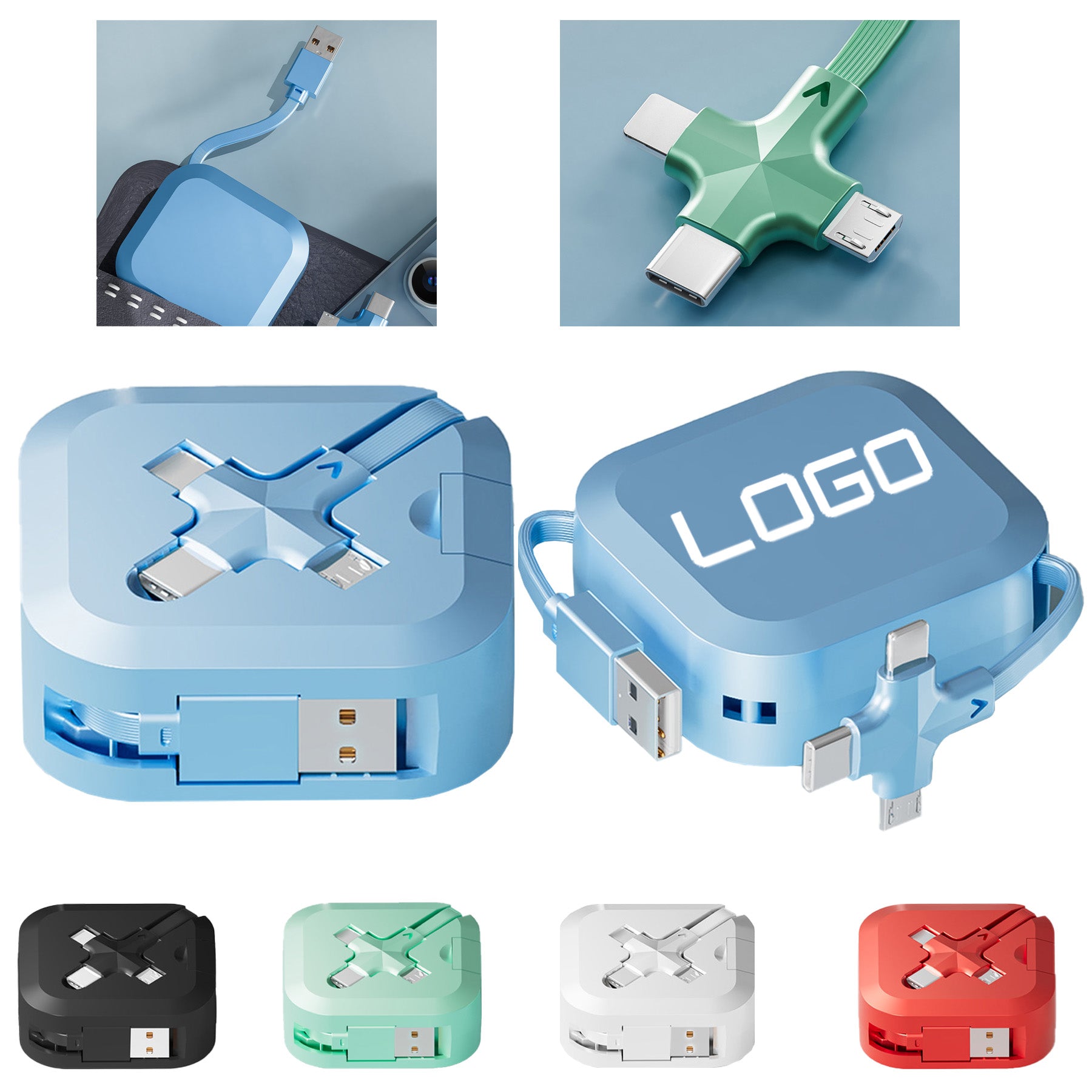 100W Stand Retractable 3-in-1 Storage Charging Cable