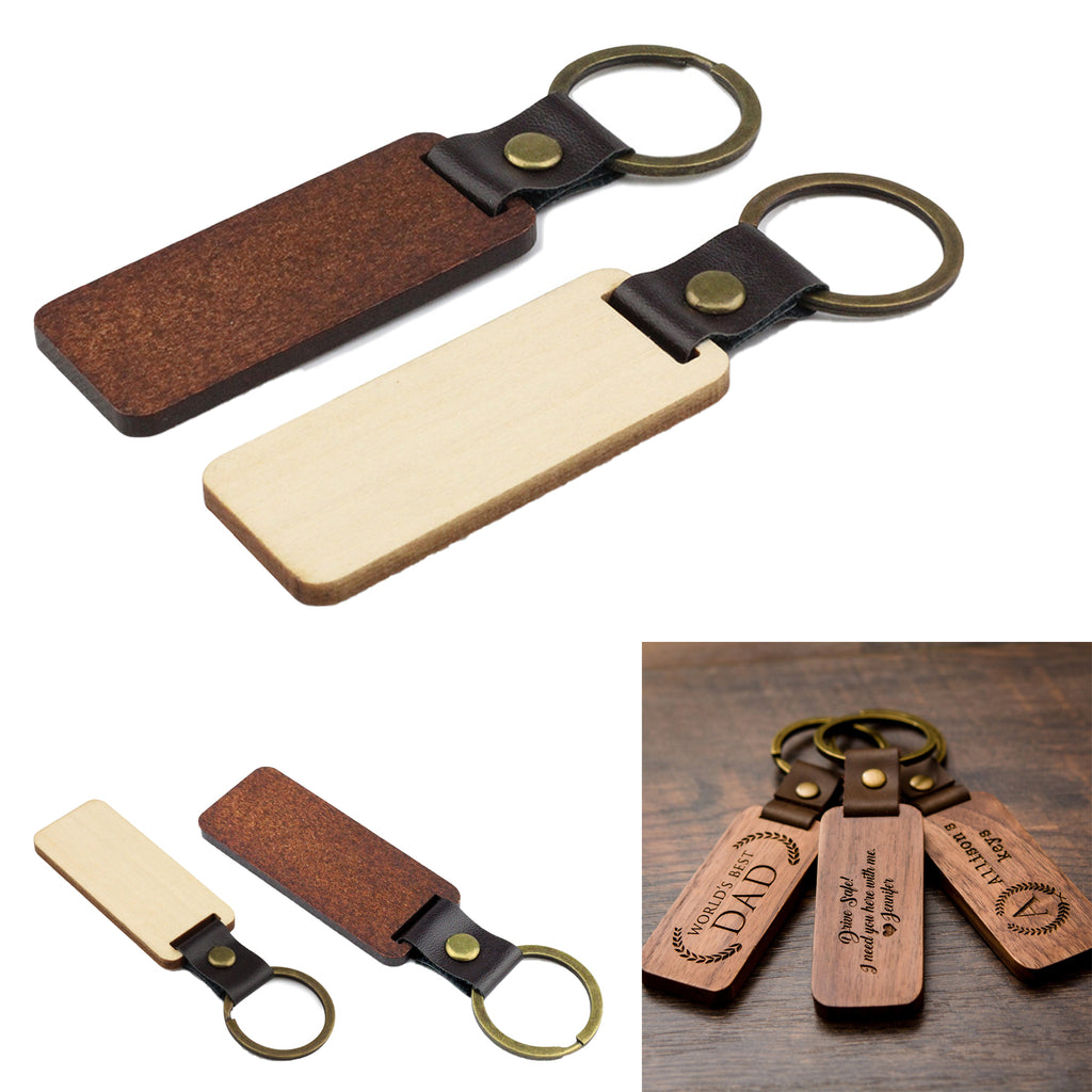Wooden Keychain With Engraved Charm