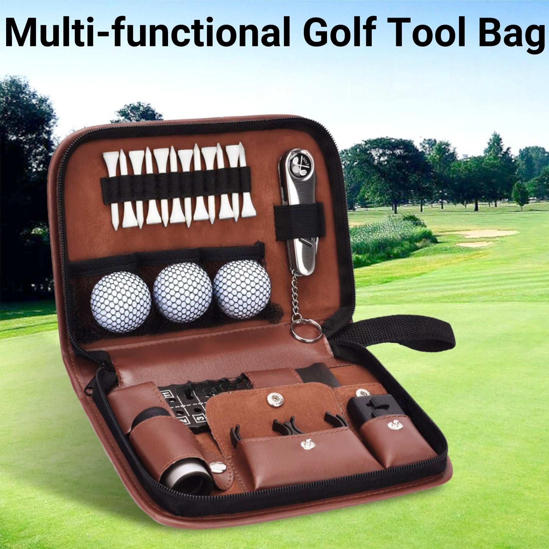 Large-capacity Golf Accessory Storage Leather Bag