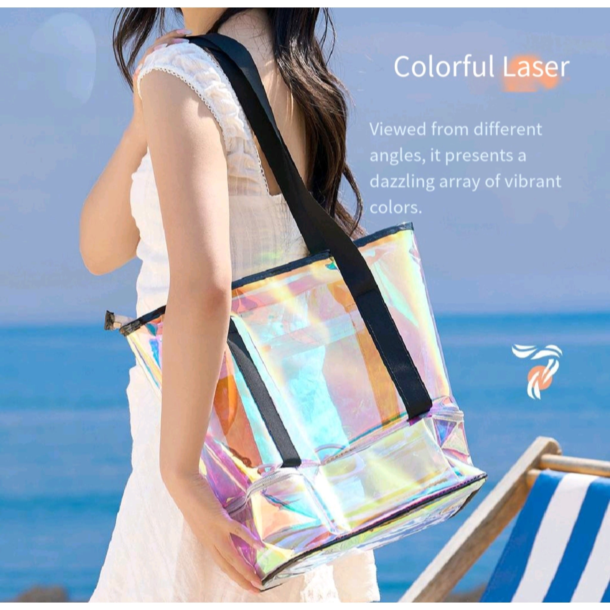 PVC Holographic Wet Dry Beach Bag Separate Shoe Compartment