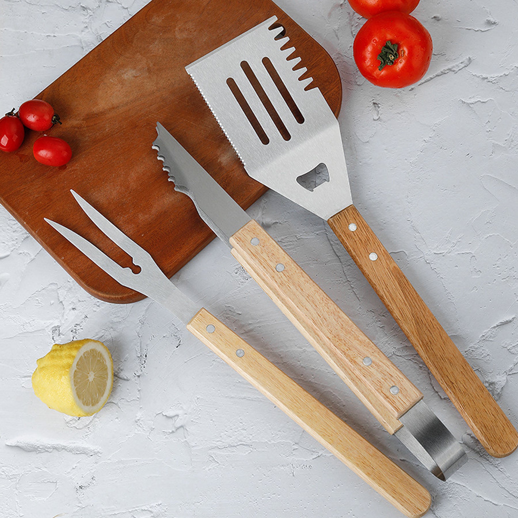 Picnic Barbecue Wooden Handle Stainless Steel Spatula