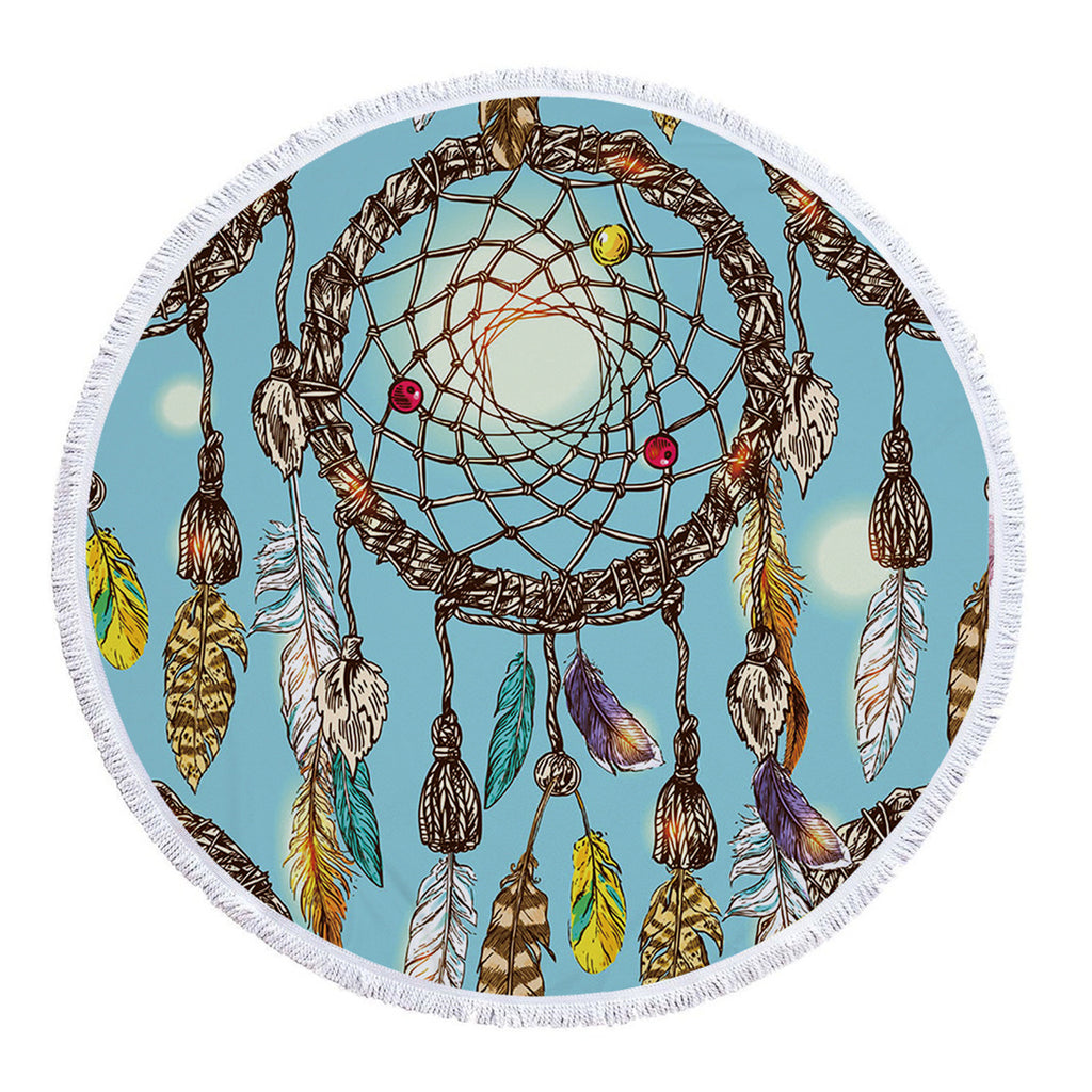 Dreamcatcher Printing Round Beach Towel With Tassels