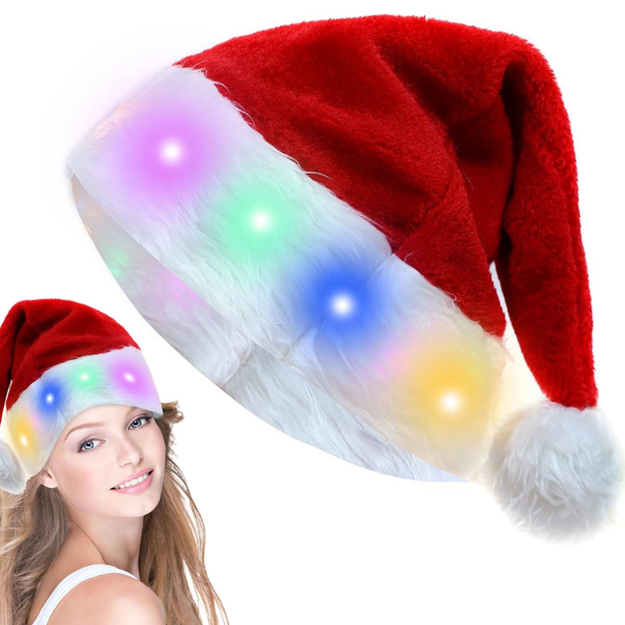 Plush Christmas Hat With Lights
