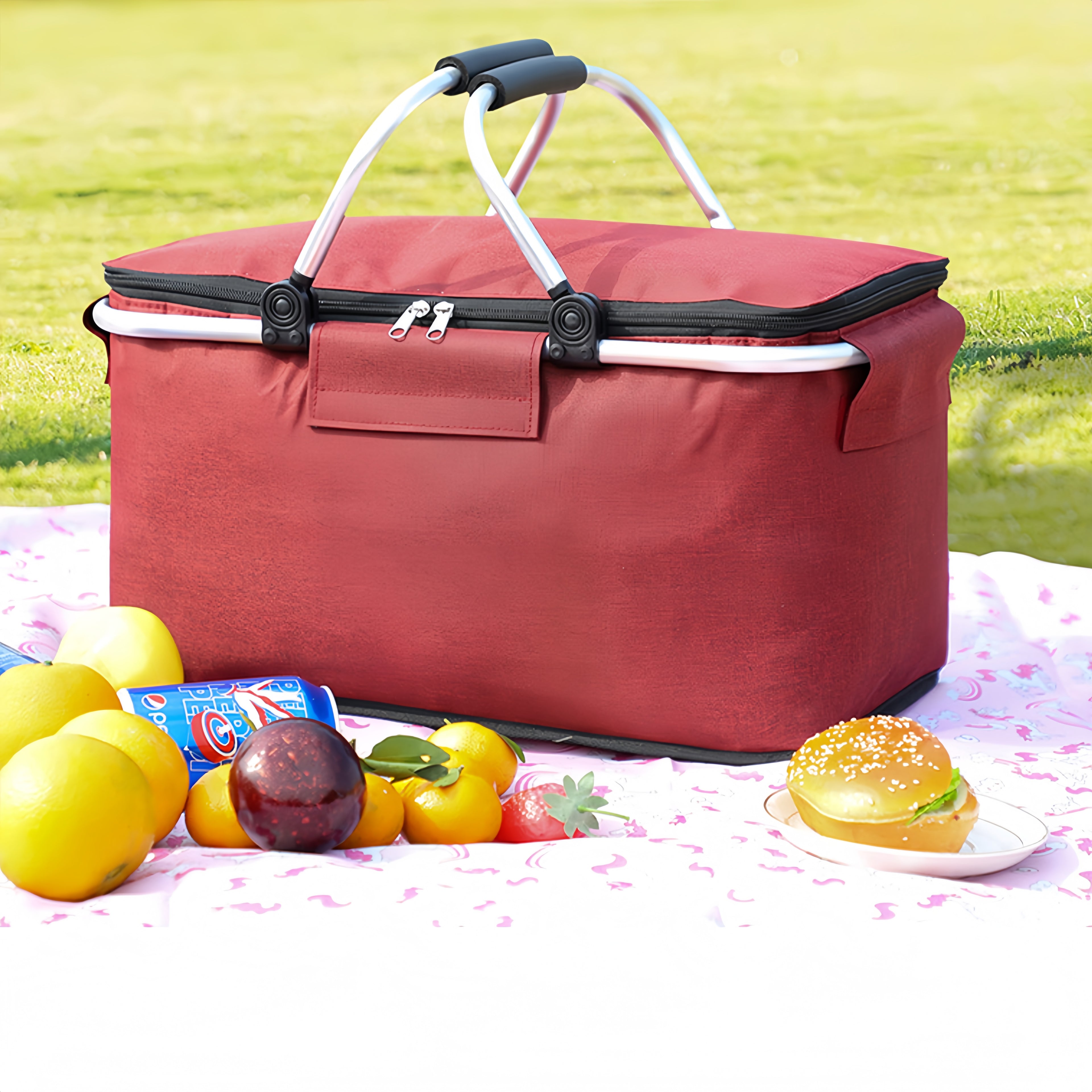 Foldable Insulated Picnic Basket Made of Oxford Fabric