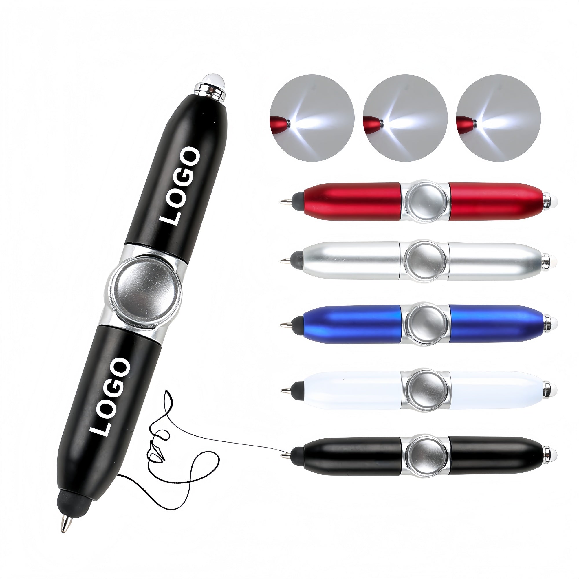 Fingertip Gyro Ball Point Pen With LED Light