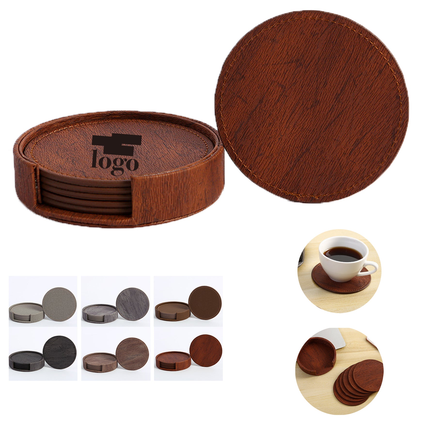 Round Leather Double Sided Insulated Coaster Set