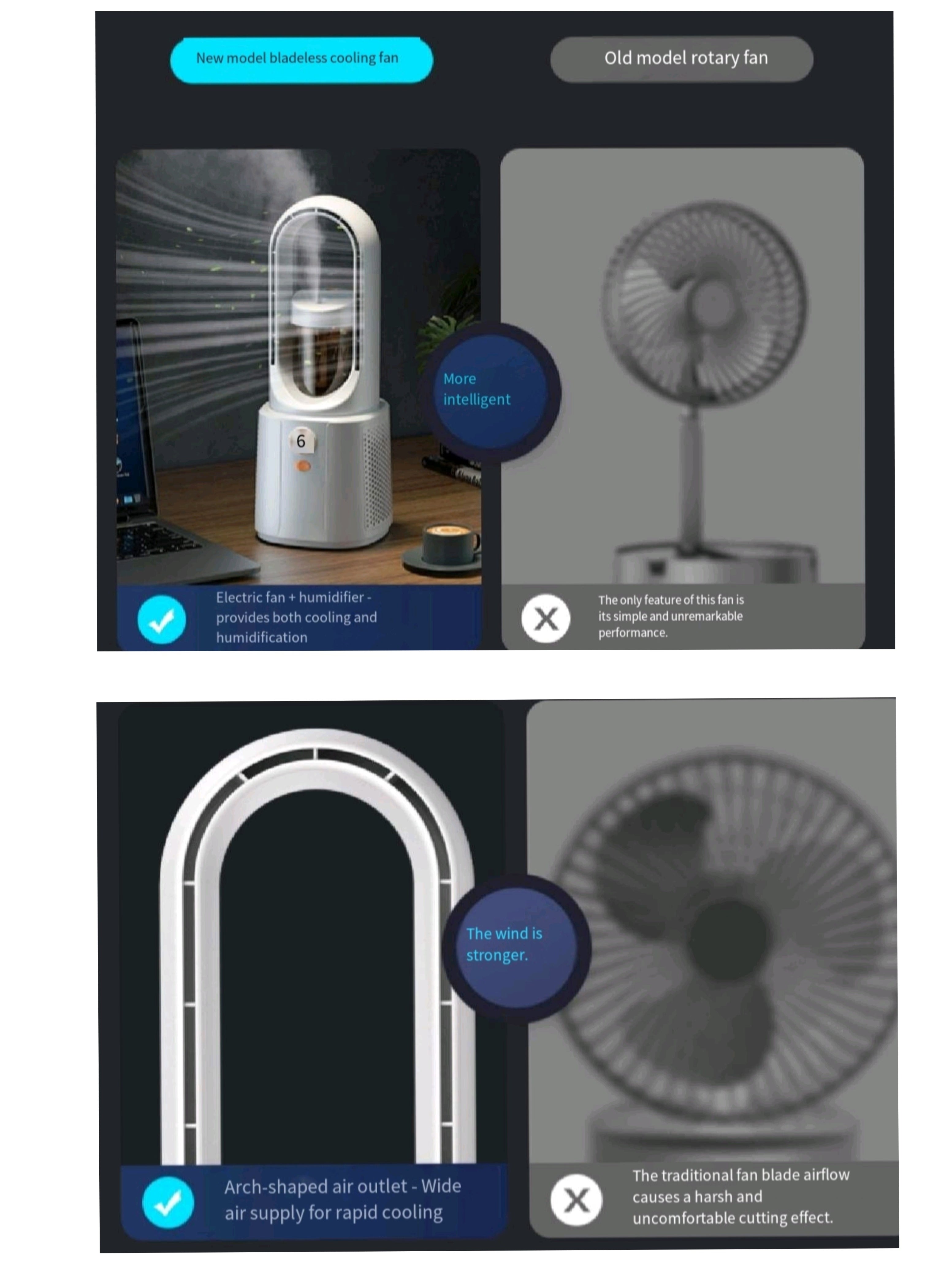 Bladeless Mist Air Circulator USB Desktop Fan 6 Speed Quiet