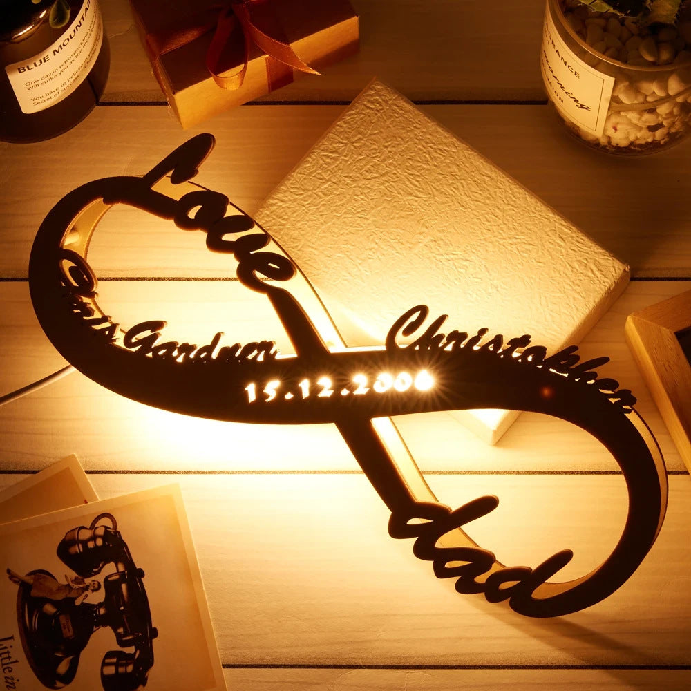 Personalized USB LED Night Light Custom Wooden Wall Lamp