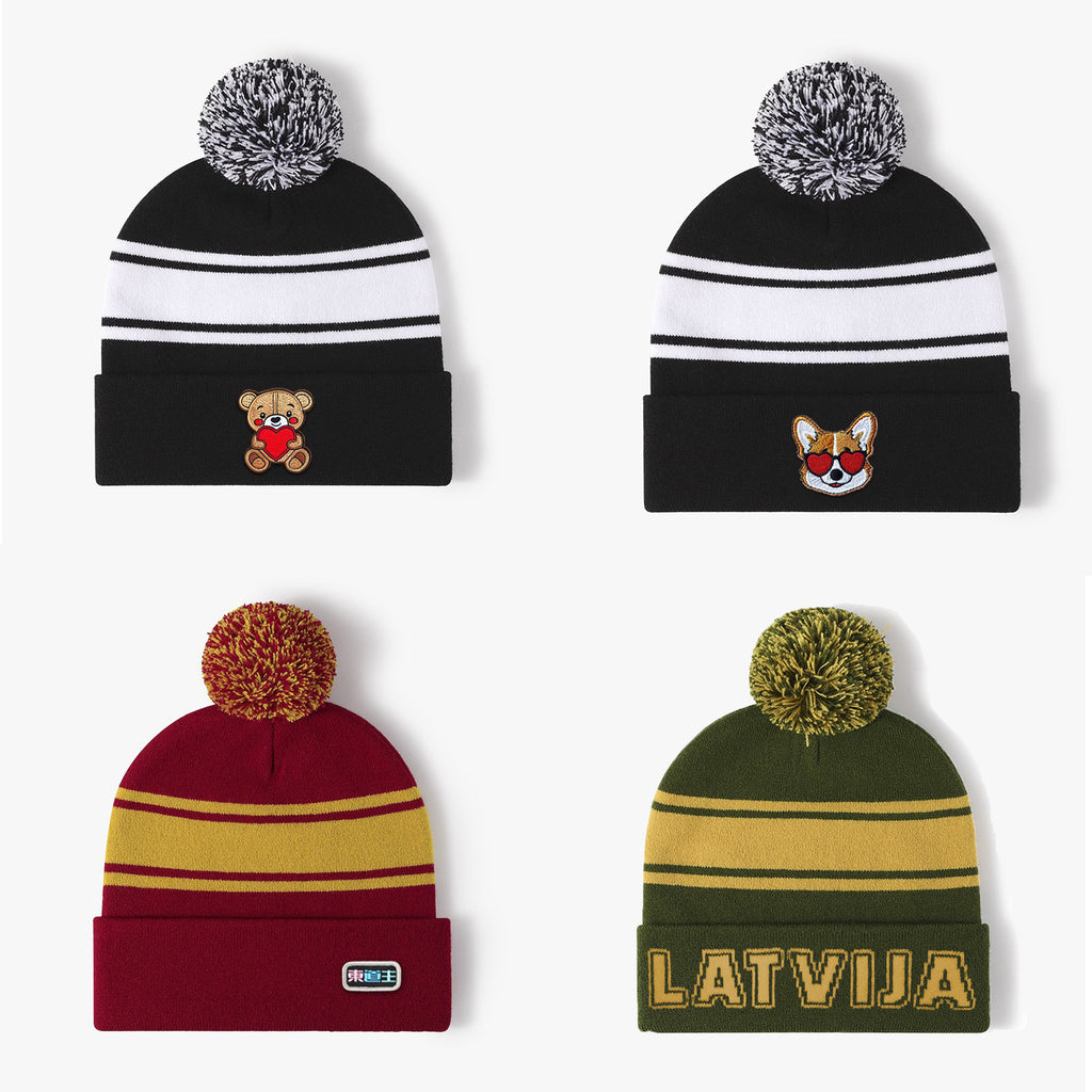 Embroidered Knit Warm Winter Hat