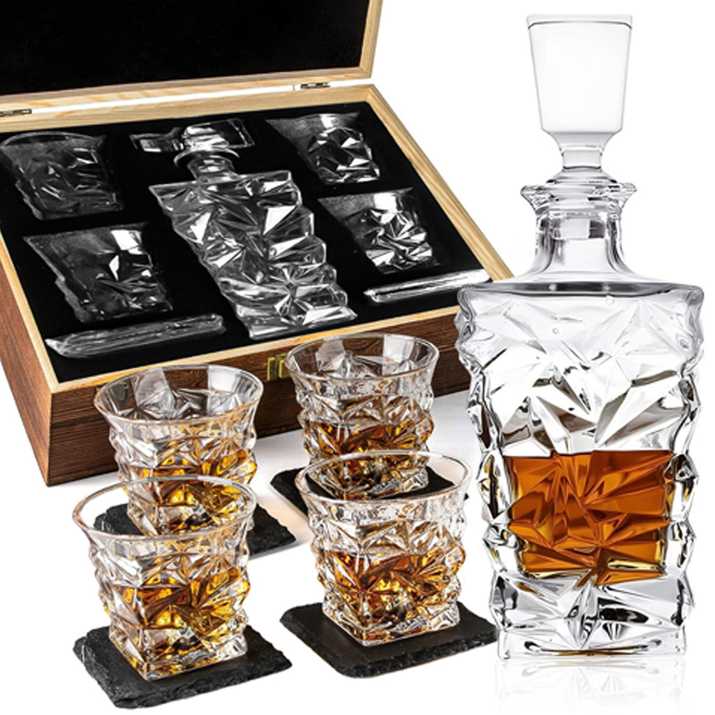 Decanter - Front Only - 4 Glasses - Wood Box